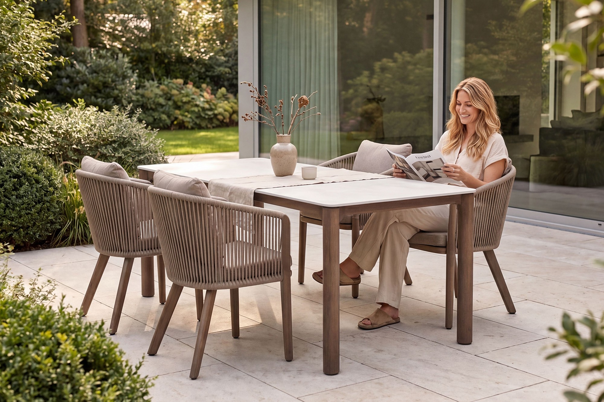 Thor spisegruppe 180x90 med 4 Signe spisestoler natur brun sunfab puter røkt oakshield