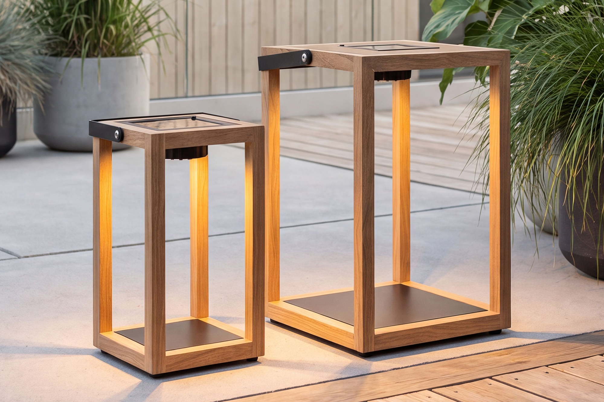Tord 2pk.solselle LED Lykt sett Teak OakShield aluminium