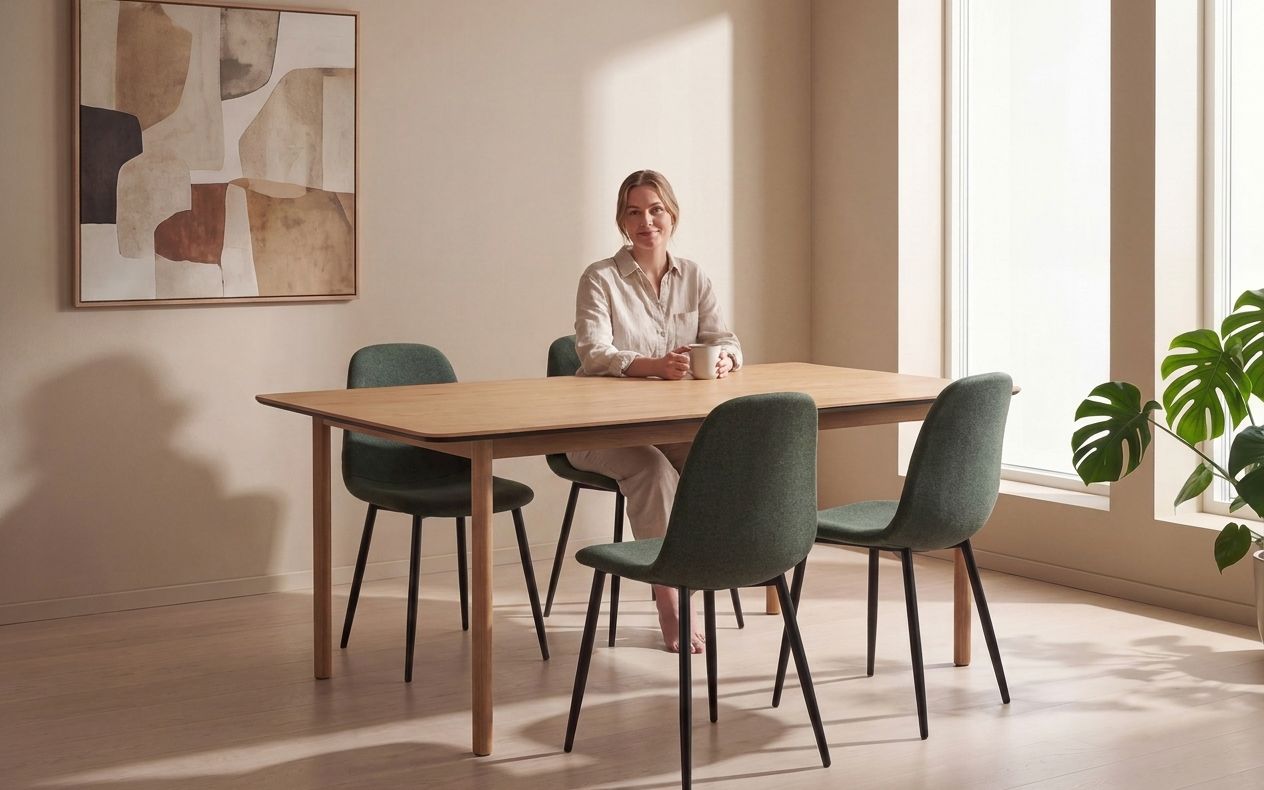 Mina spisegruppe 160x90 med Lykke spisestoler grønn