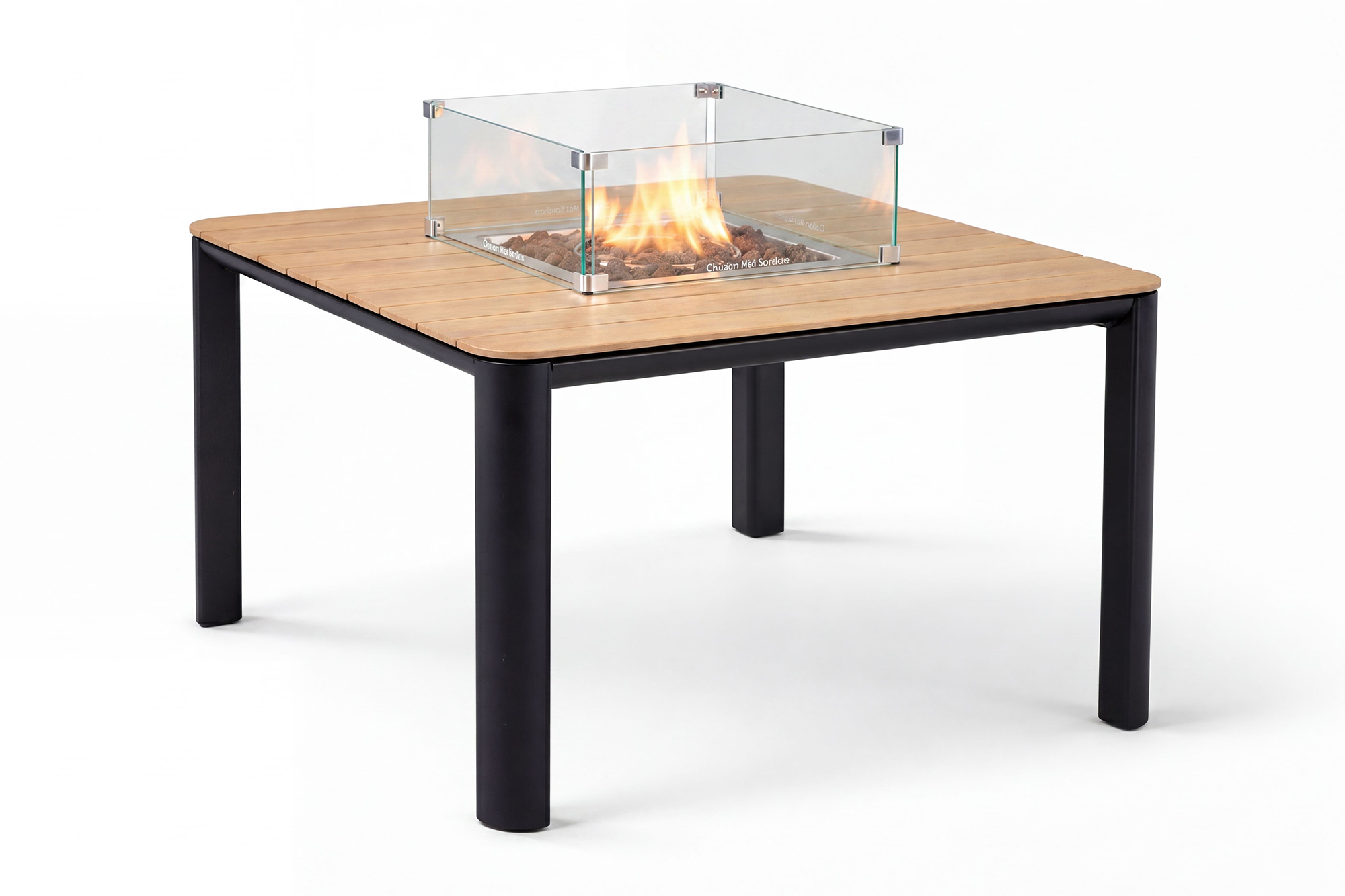 Une Peisbord 100x100cm Koks med Teak OakShield aluminium bordplate