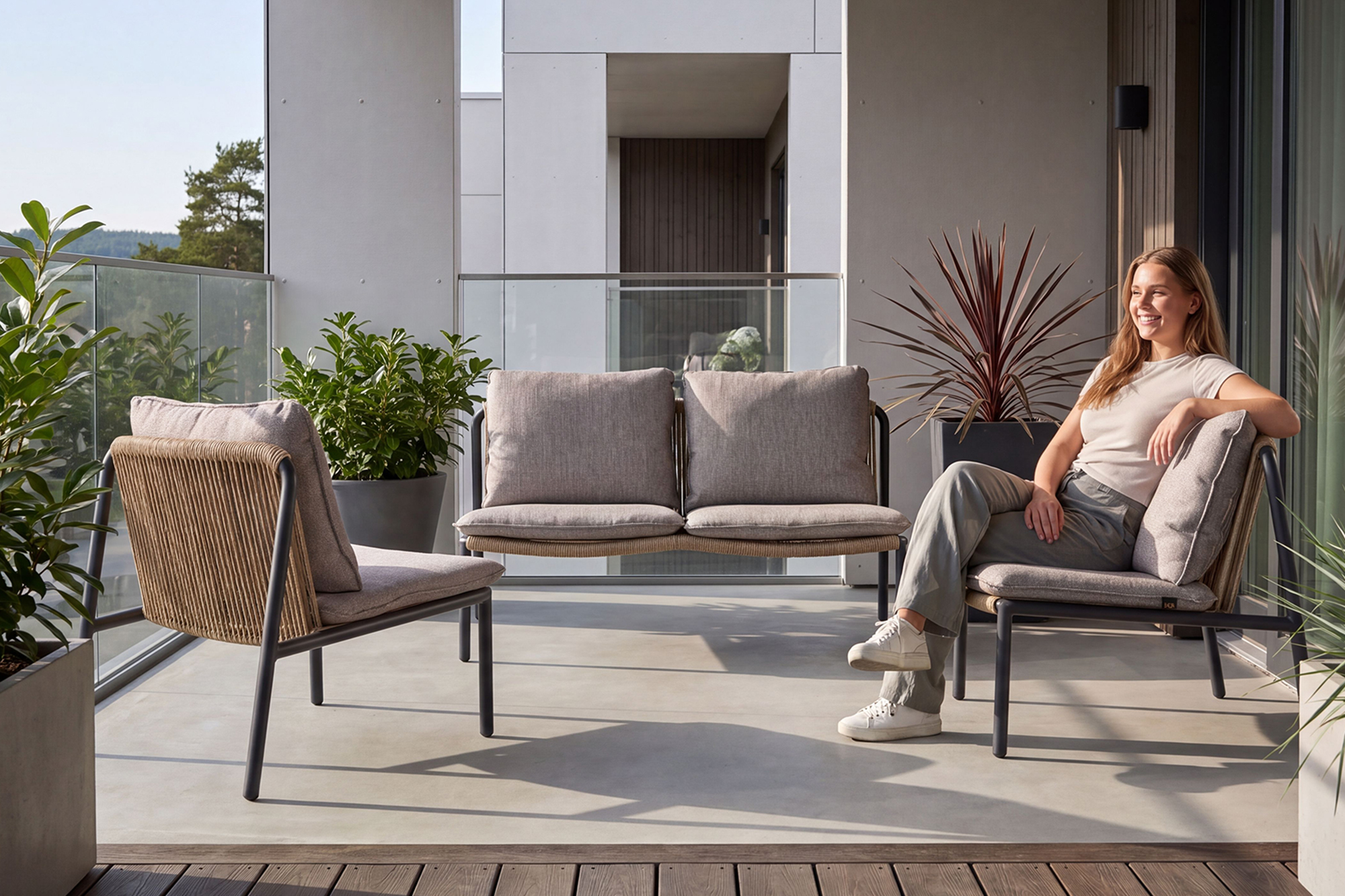 Ella 2 seter lounge gruppe med Natur OakTekstil puter