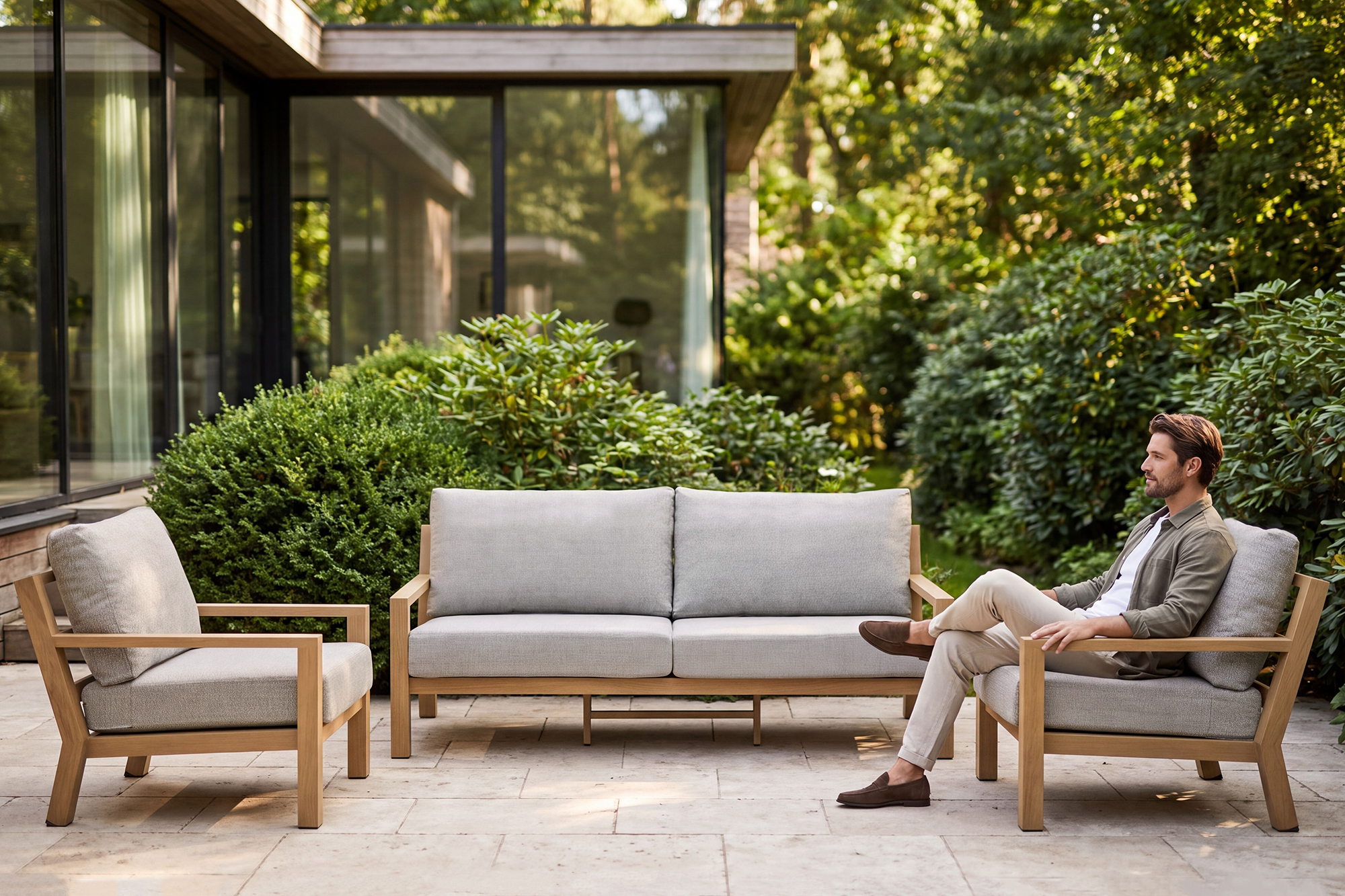 Stanford Stol Teak Oakshield aluminium med Greige Oaktekstil pute miniatyr 3