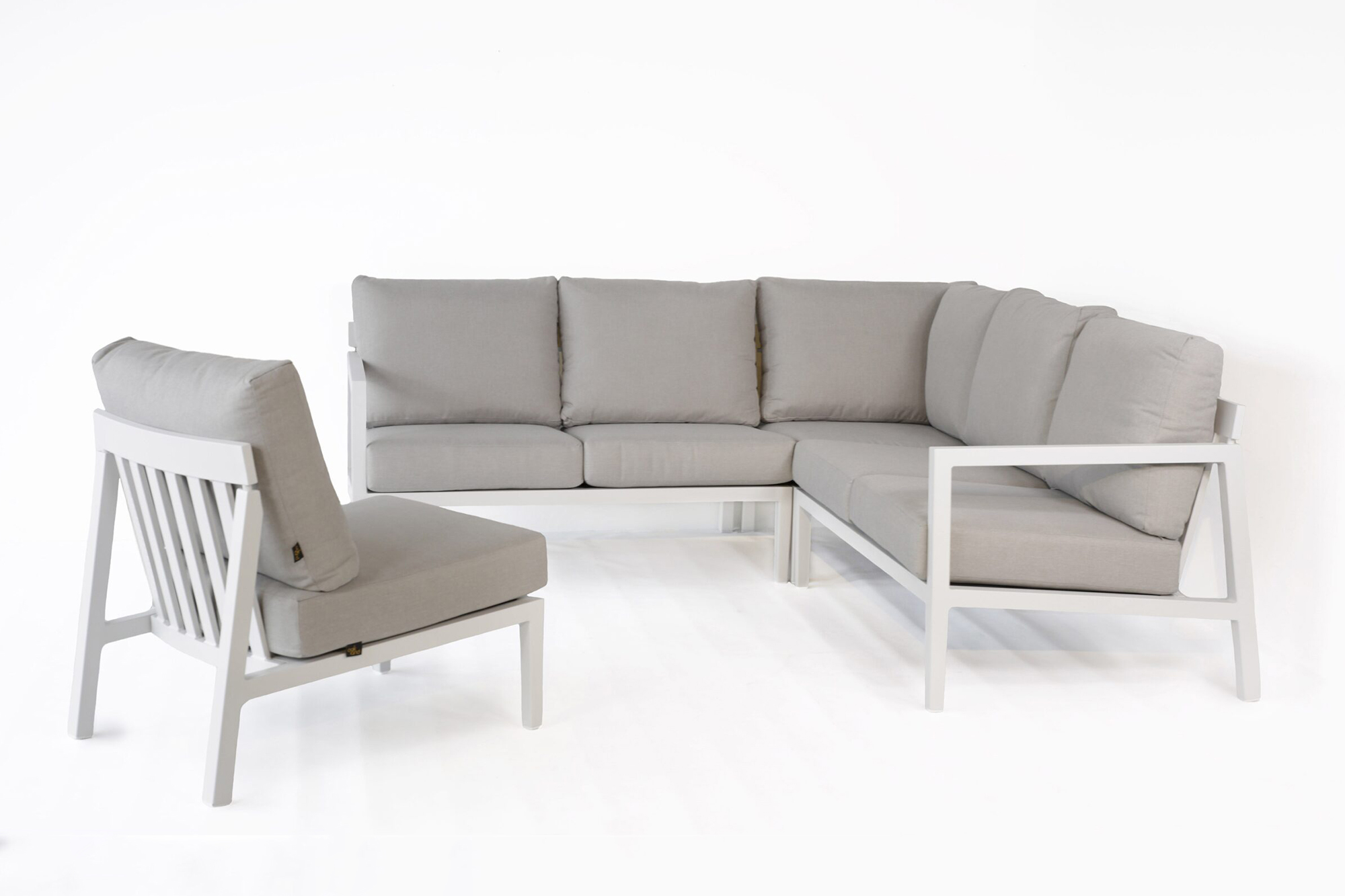 Vendela Hjørnegruppe 2+2+Midt  med hevesenke bord 95x95-hvit alu med lin olefin puter miniatyr 5