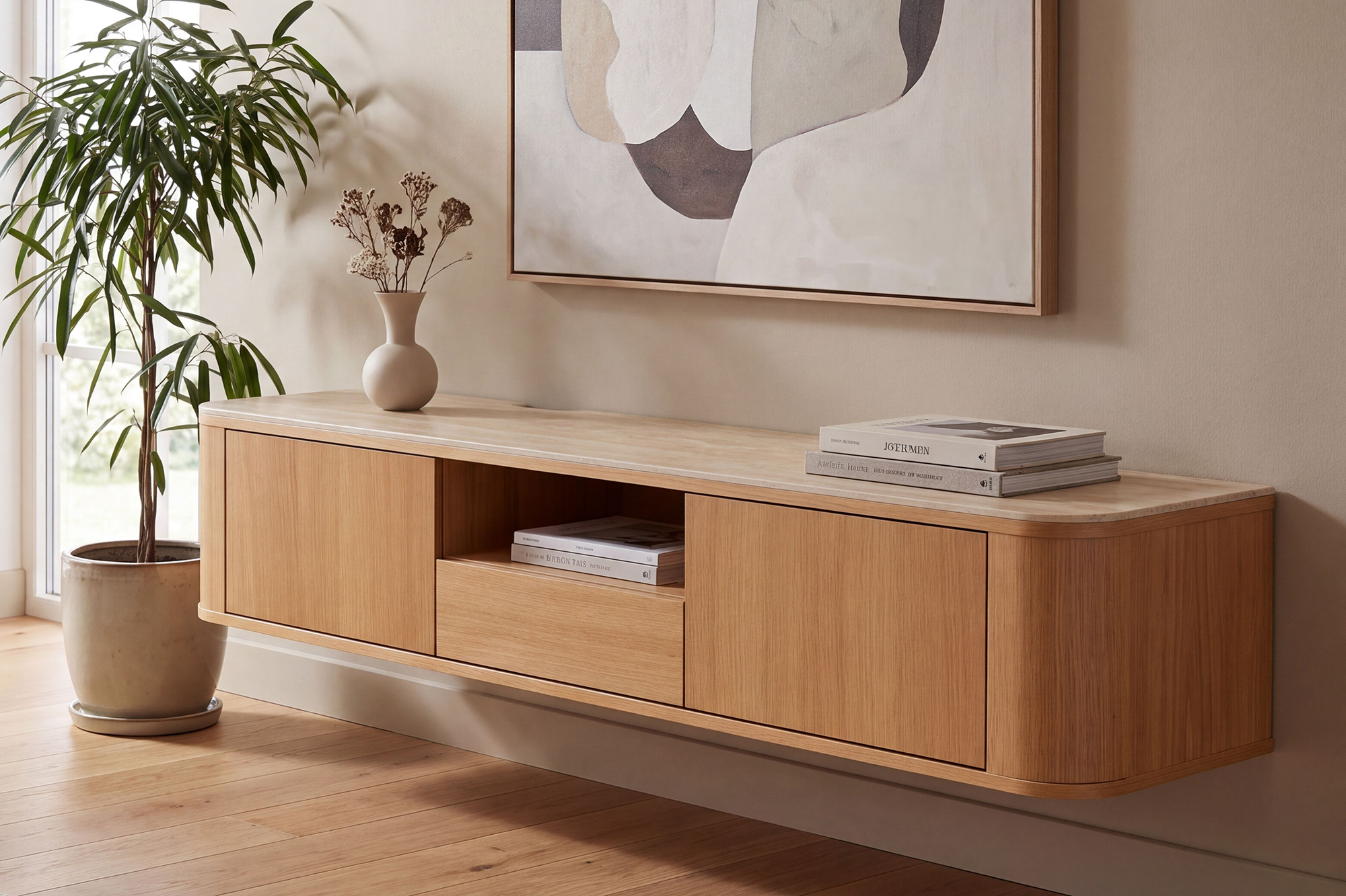 Milo Vegghengt Tv-benk Med Sinterstone Natur 160x40xH30