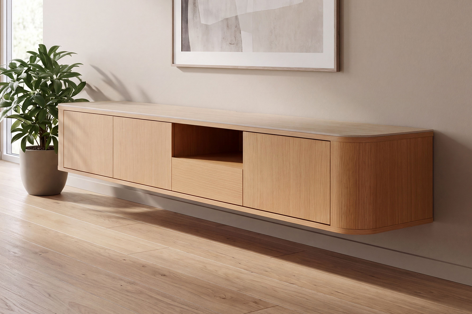 Milo Vegghengt Tv-benk Med Sinterstone Natur 200x40xH30