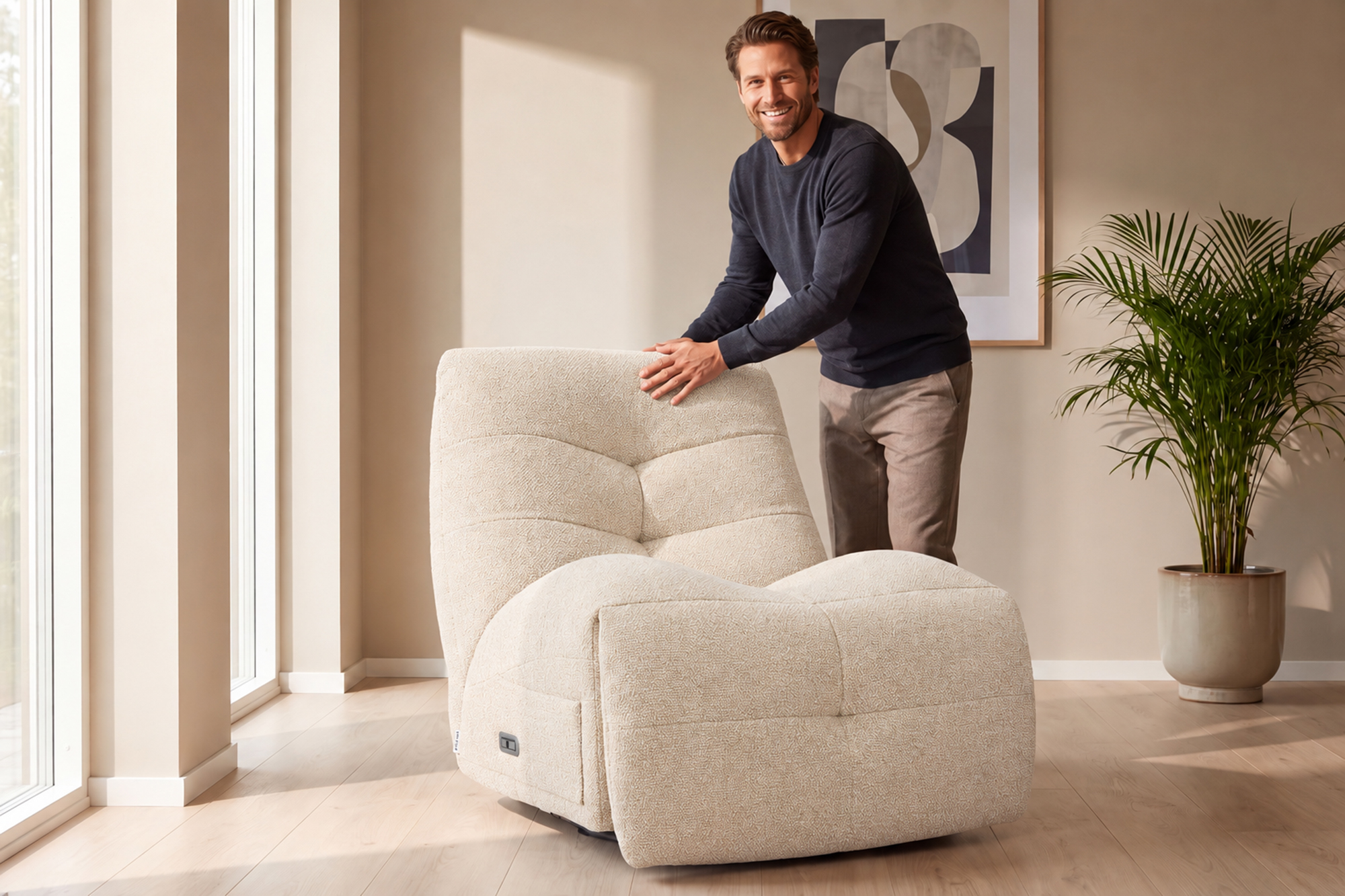 Alvin Elektrisk Recliner Gyngestol Med Sving Beige