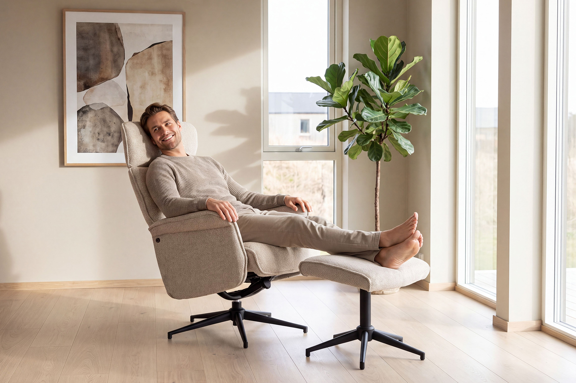 Toby Regulerbar Hvilestol Med Fotskammel Beige