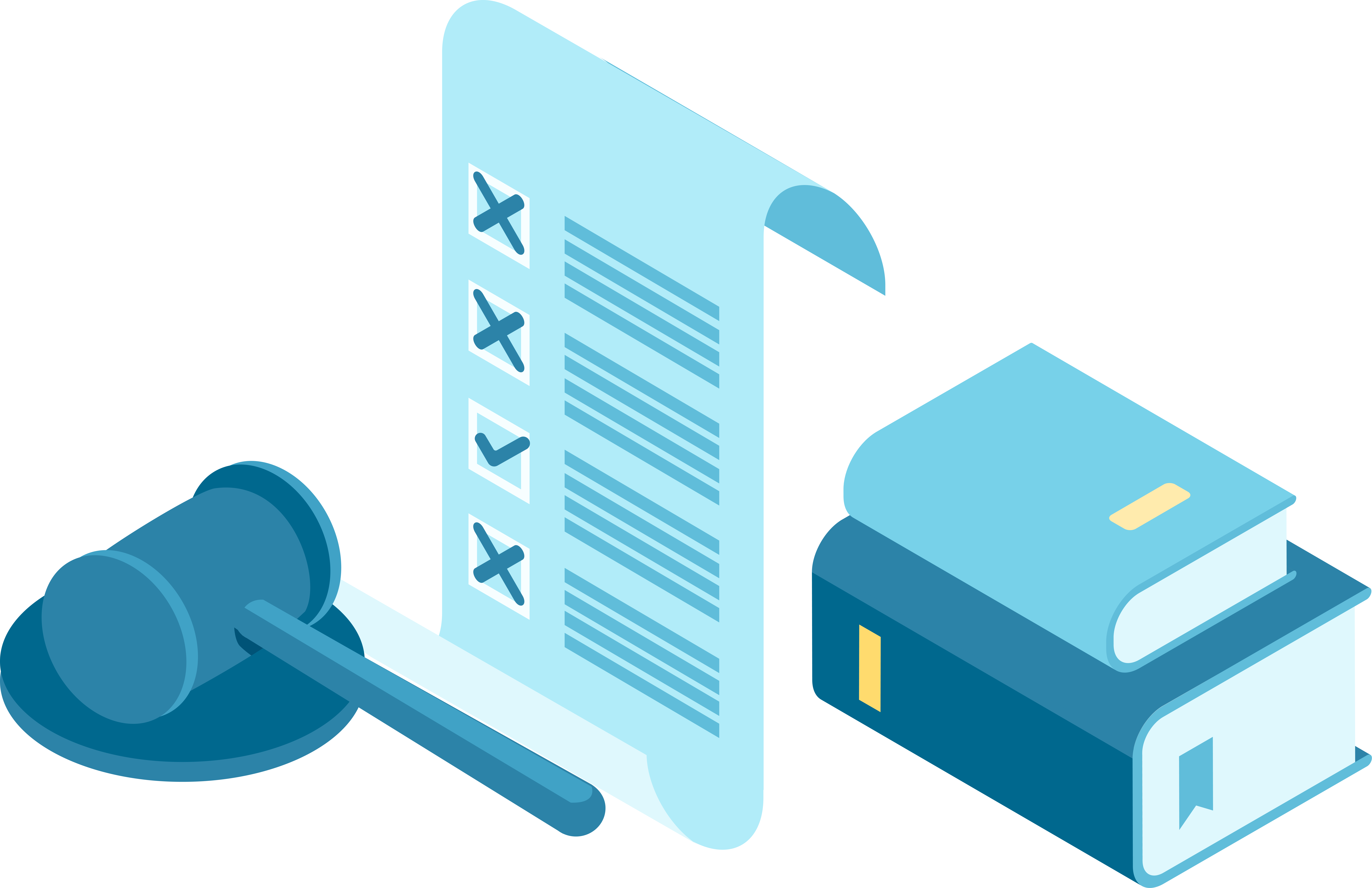 Gavel, compliance list on paper, and reference books