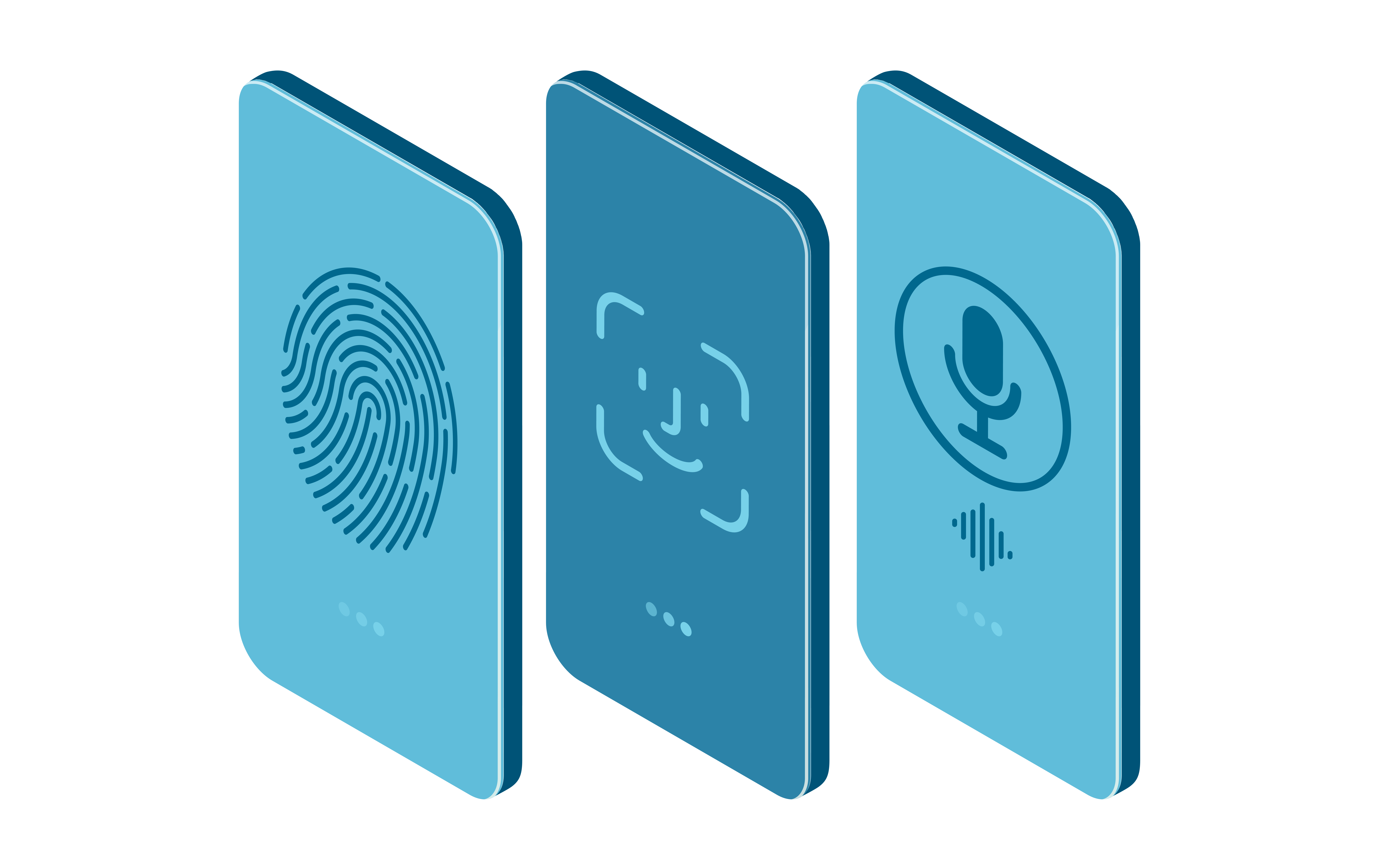 Biometric icons on three mobile phone screens