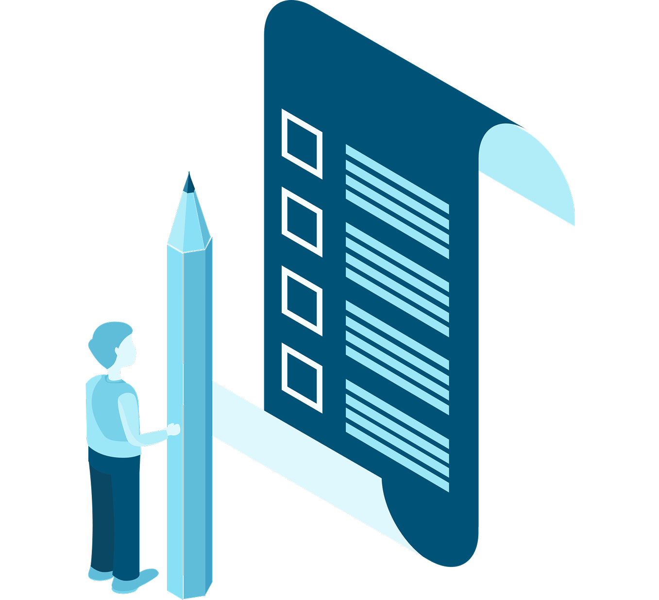 Illustration of Person with a pencil in front of a checklist