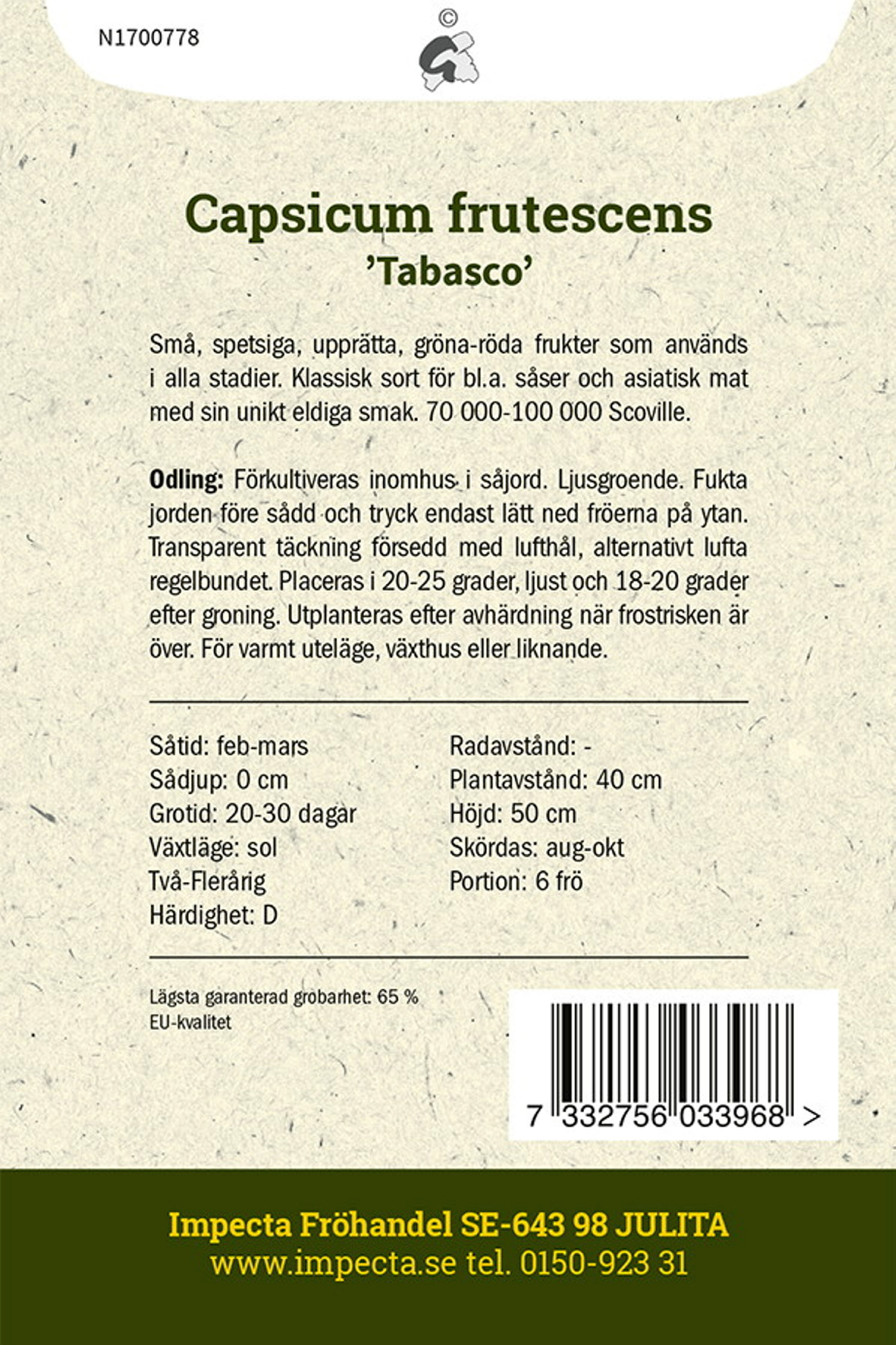 Tabascopeppar 'Tabasco'