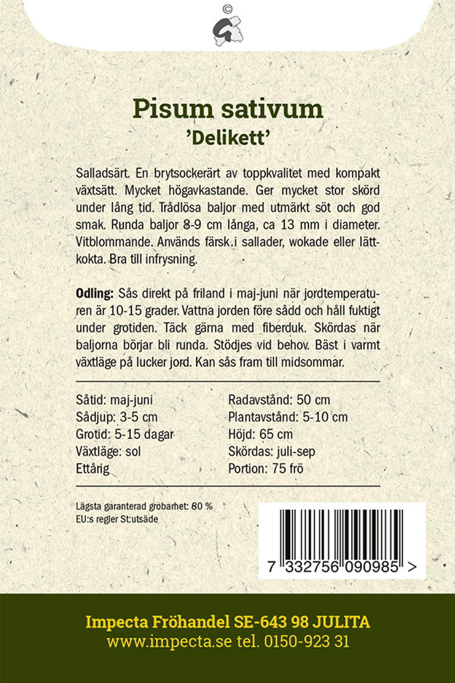 Brytsockerärt 'Delikett'