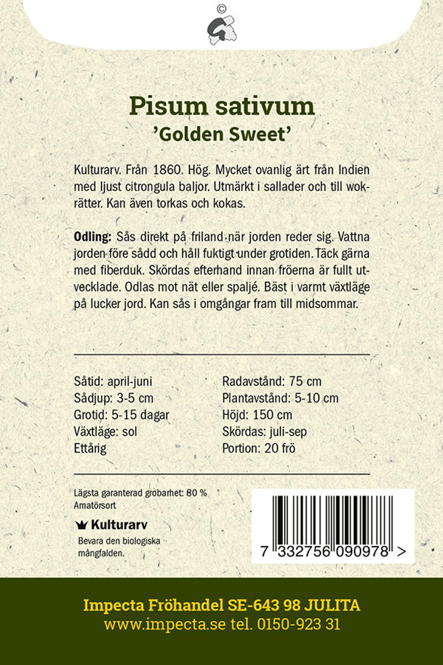 Sockerärt 'Golden Sweet'