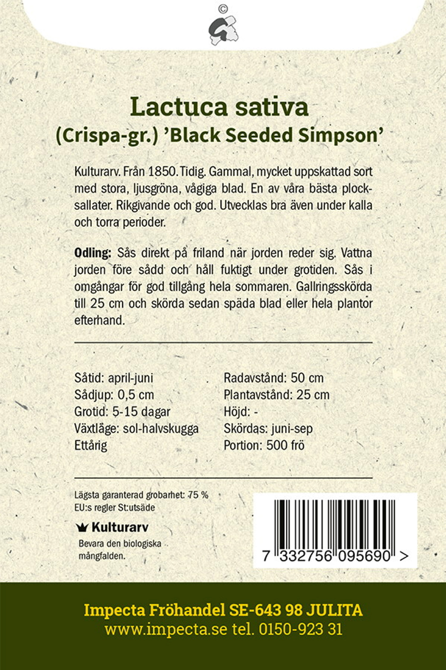 Plocksallat 'Black Seeded Simpson'