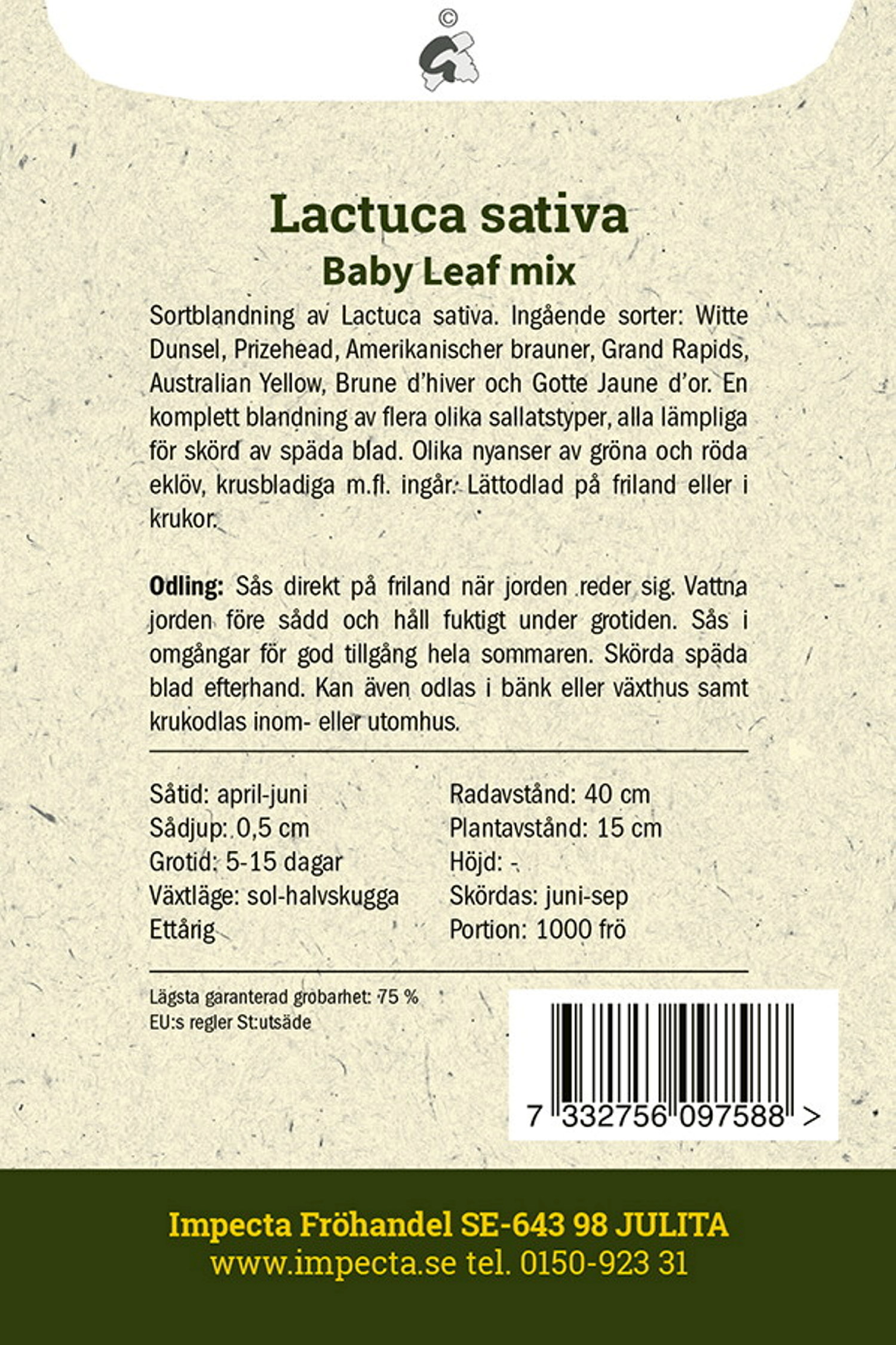 Miniplocksallat Baby Leaf mix