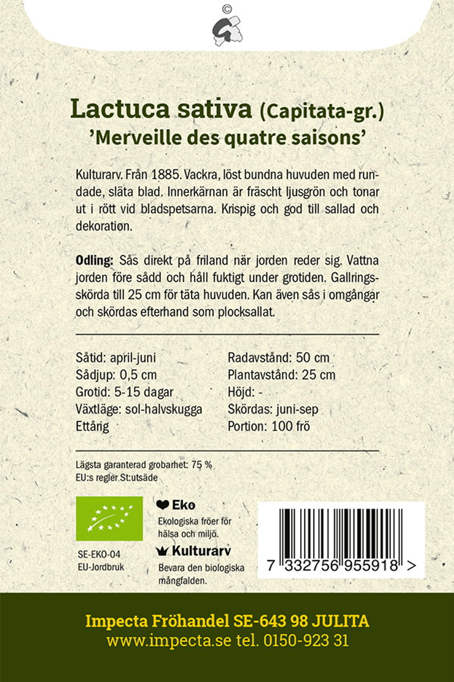 Huvudsallat 'Merveille Des Quatre Saisons'