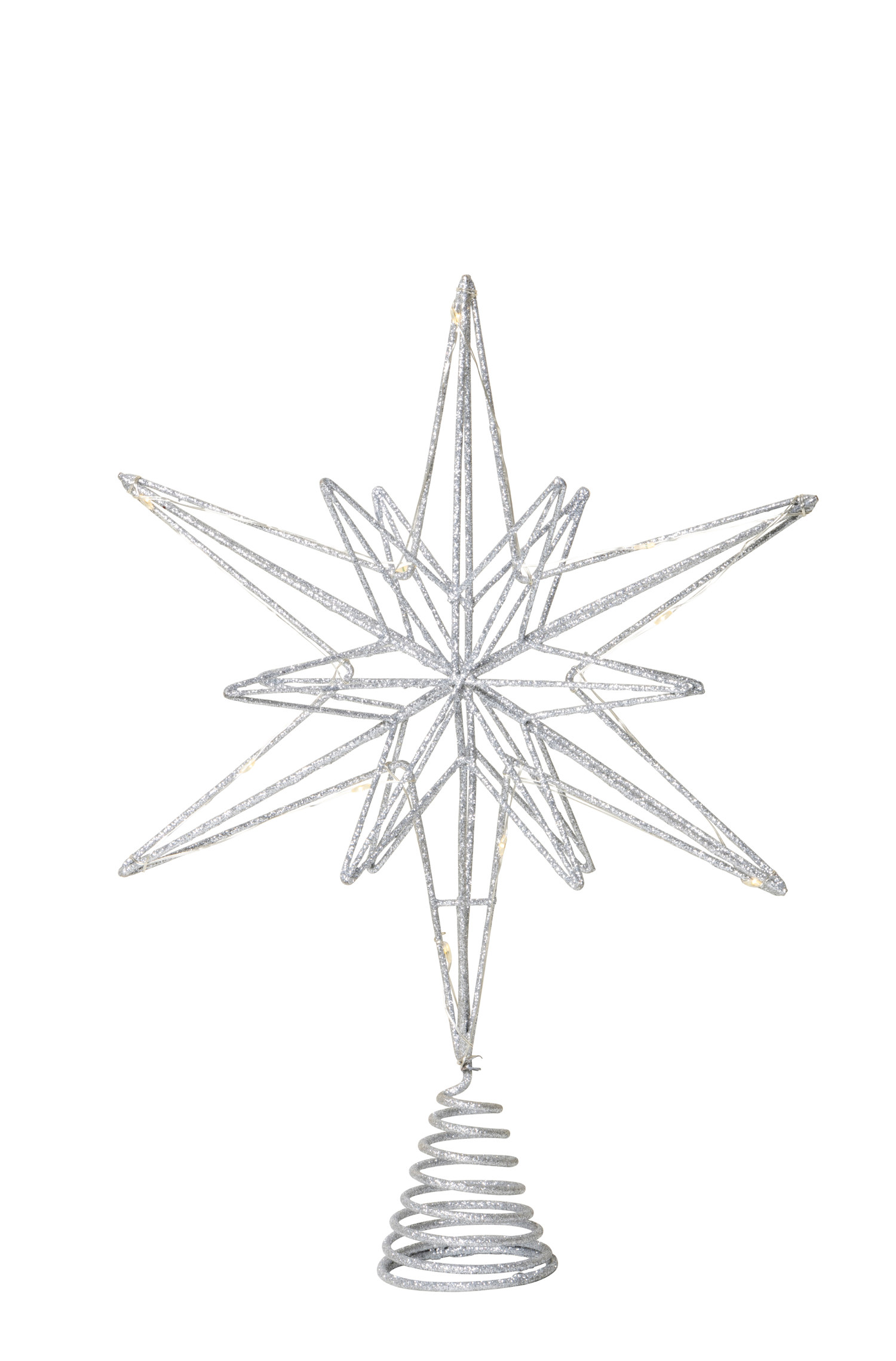 Juletrestjerne sølvglitter LED 10