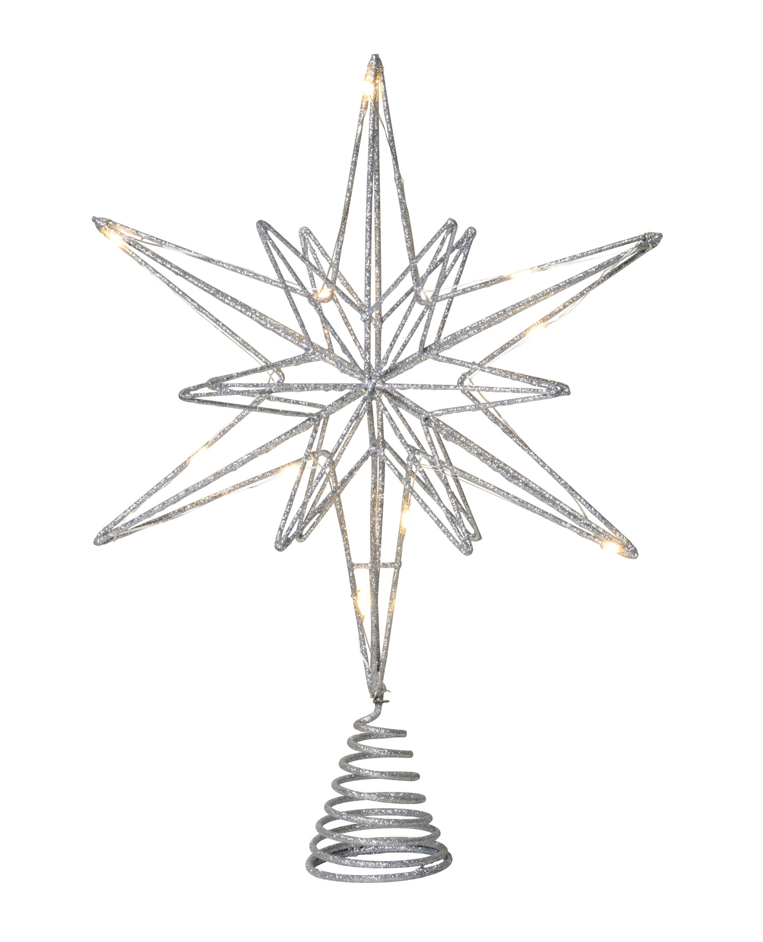 Juletrestjerne sølvglitter LED 10