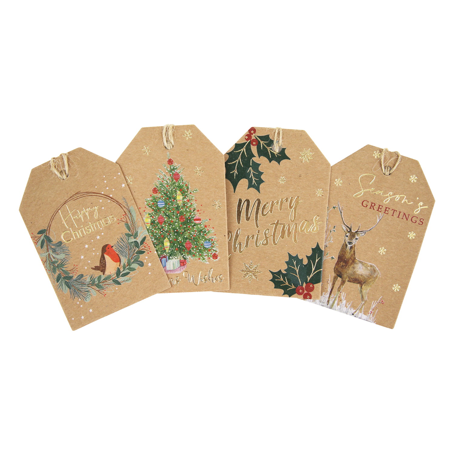 Julklappsetiketter hängande