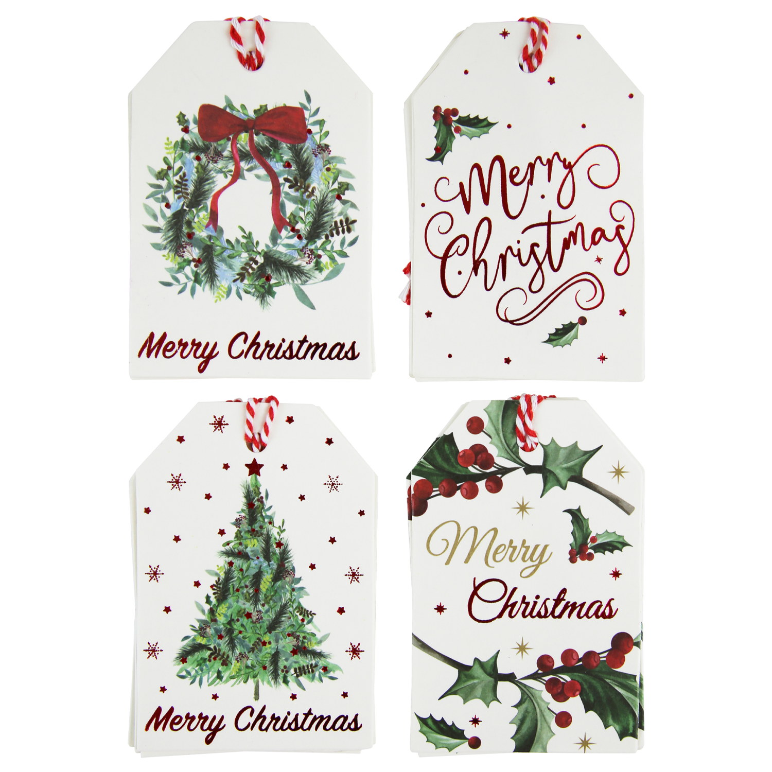 Julklappsetiketter hängande