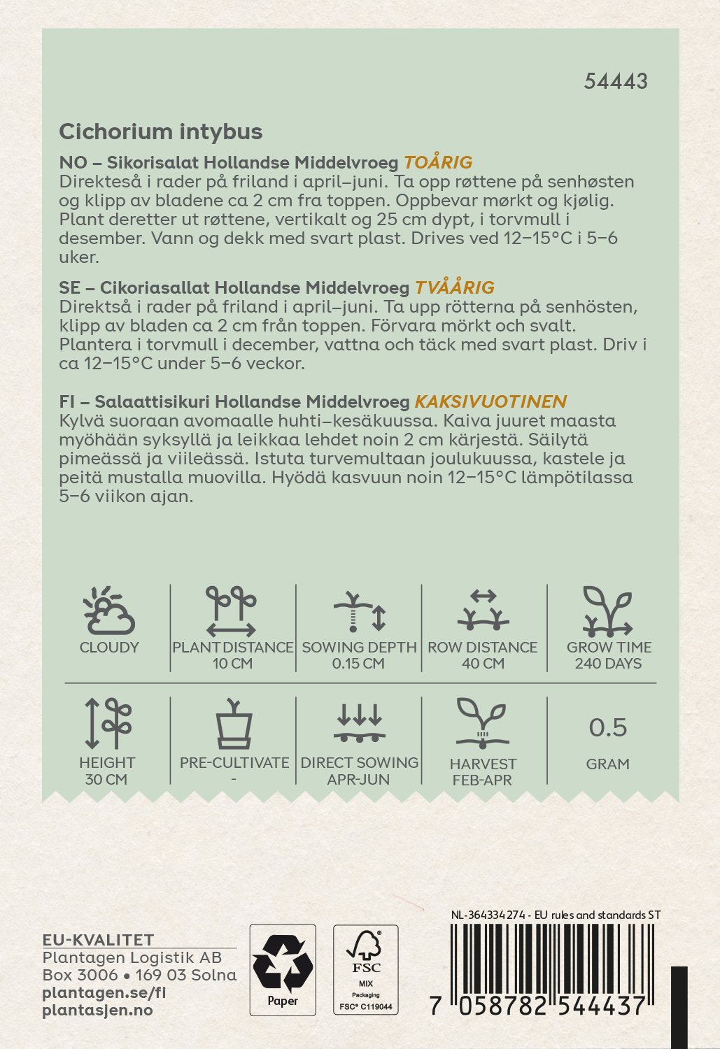 Cikoriasallad 'Hollandse Middelvroeg' (Skal 014218) - Organic