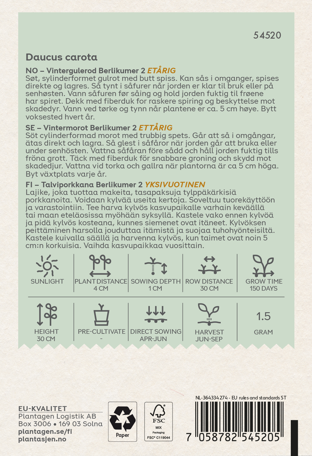 Vintermorot 'Berlikumer 2' (Skal 014218) - Organic