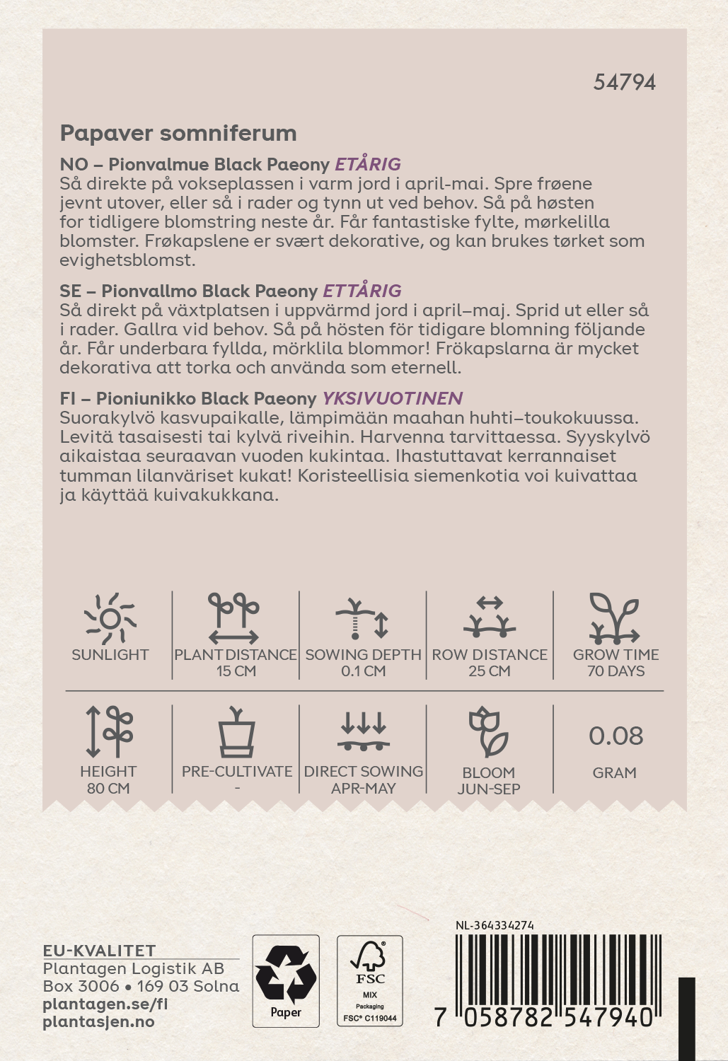 Pionvallmo 'Black Paeony'