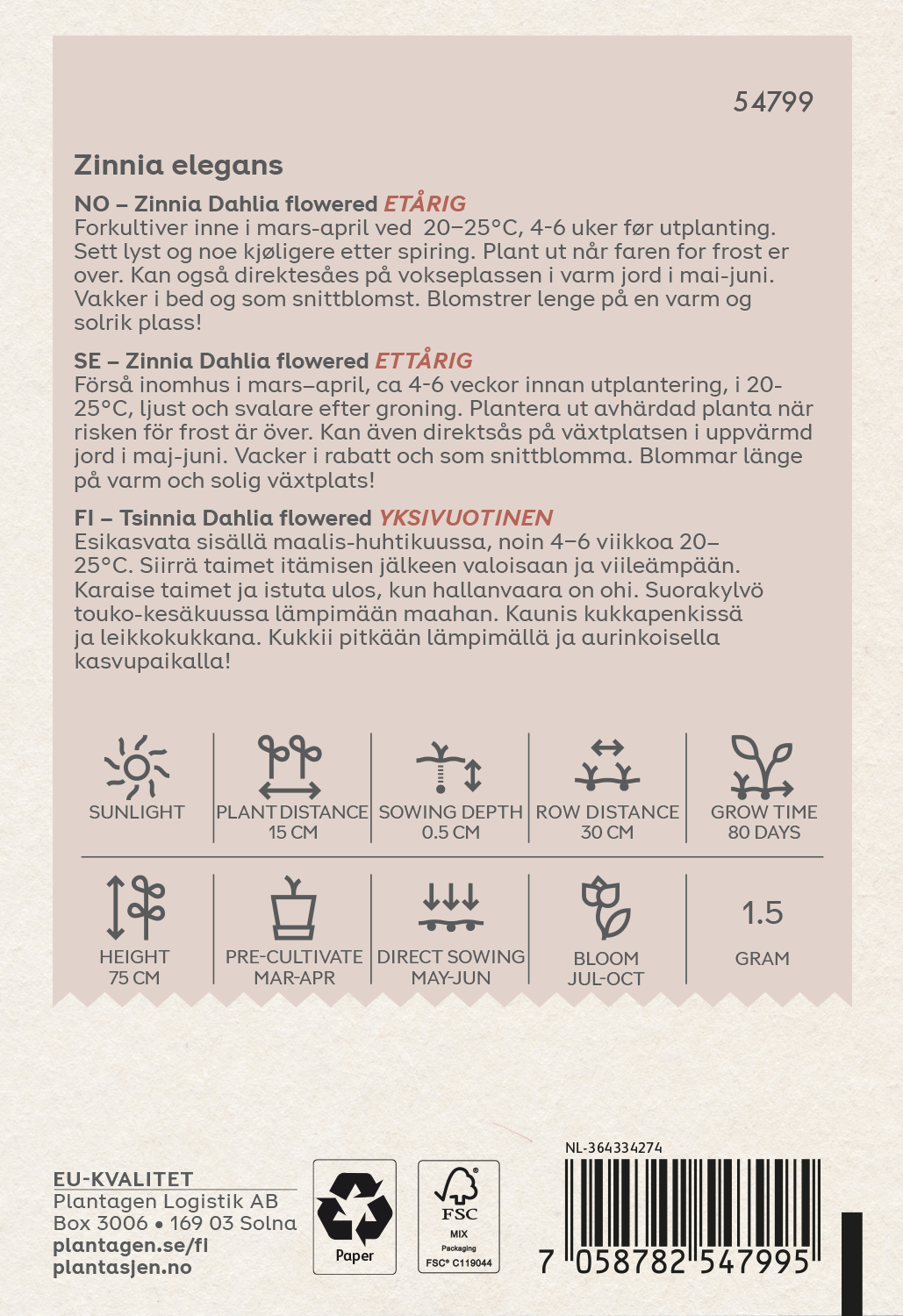 Zinnia 'Dahlia Flowered' mix