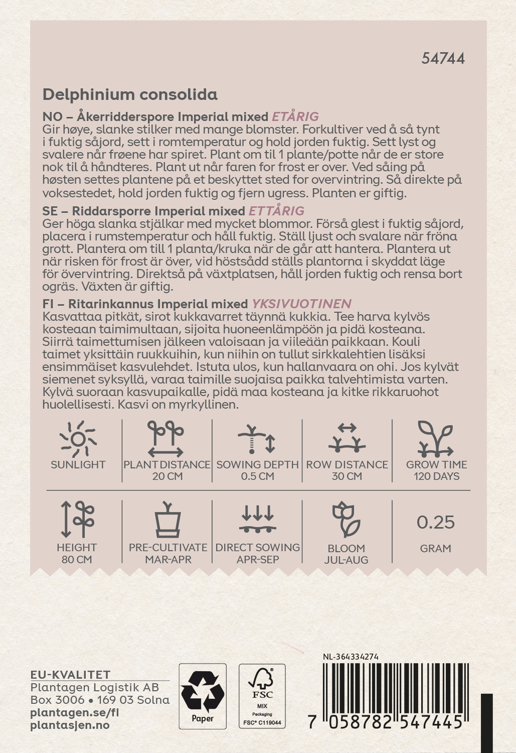 Riddarsporre 'Imperial' Mixed - 0,25g Organic