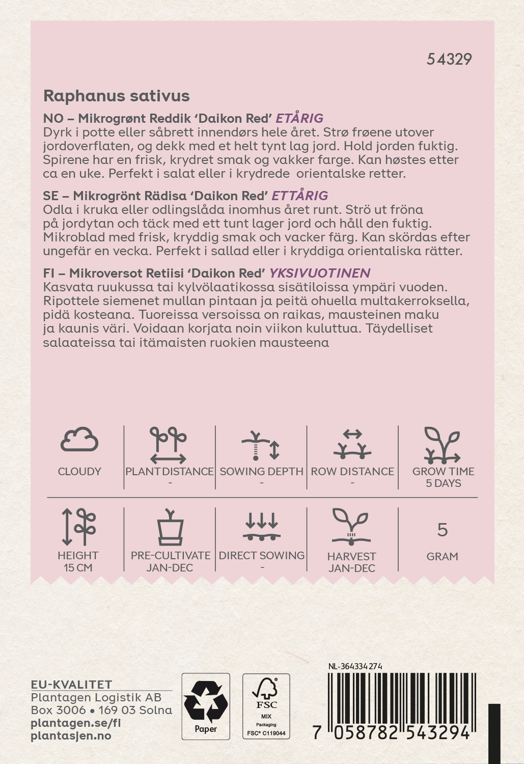 Mikrogrønt Reddik ‘Daikon Red’