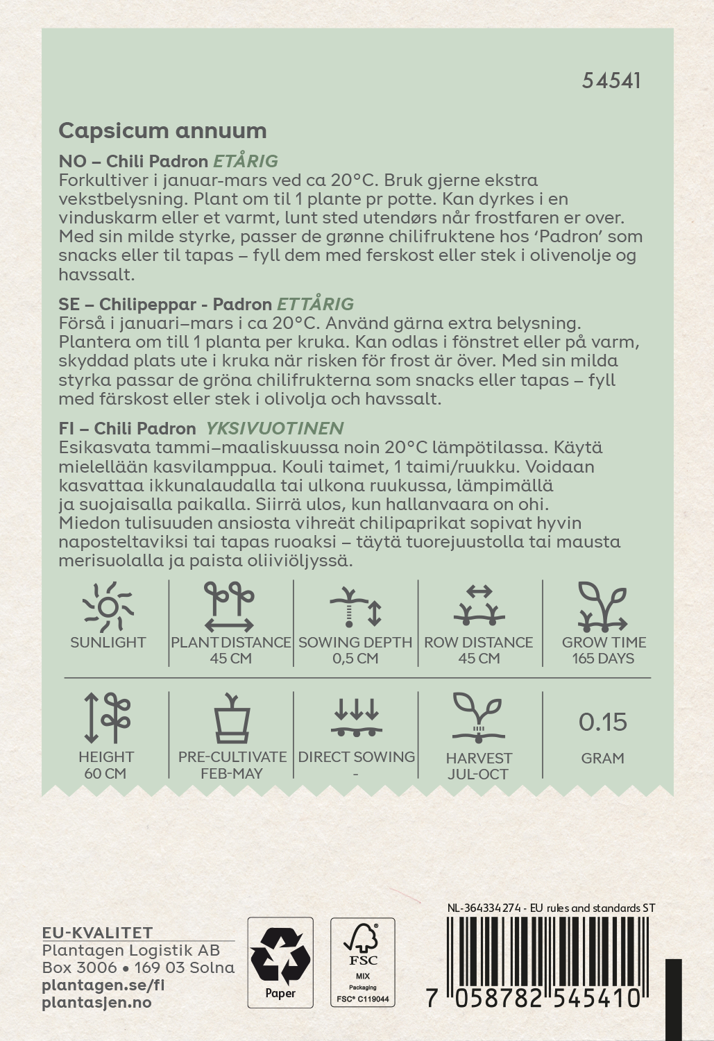 Chilipeppar 'Padron'