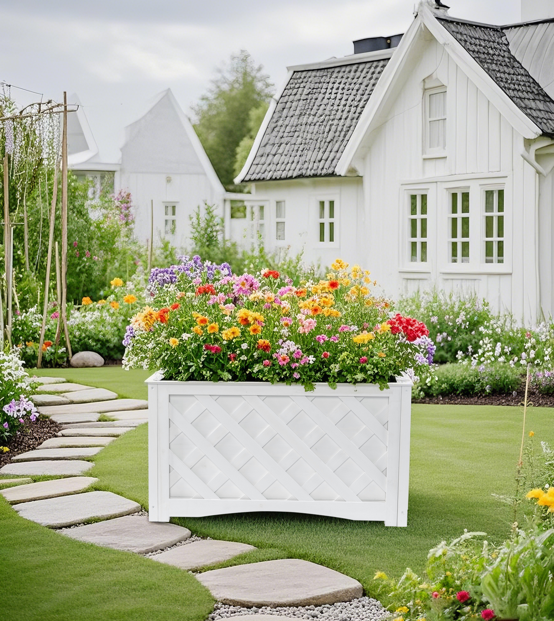 Plantekasse i tre, hvit, 70x40x40 cm