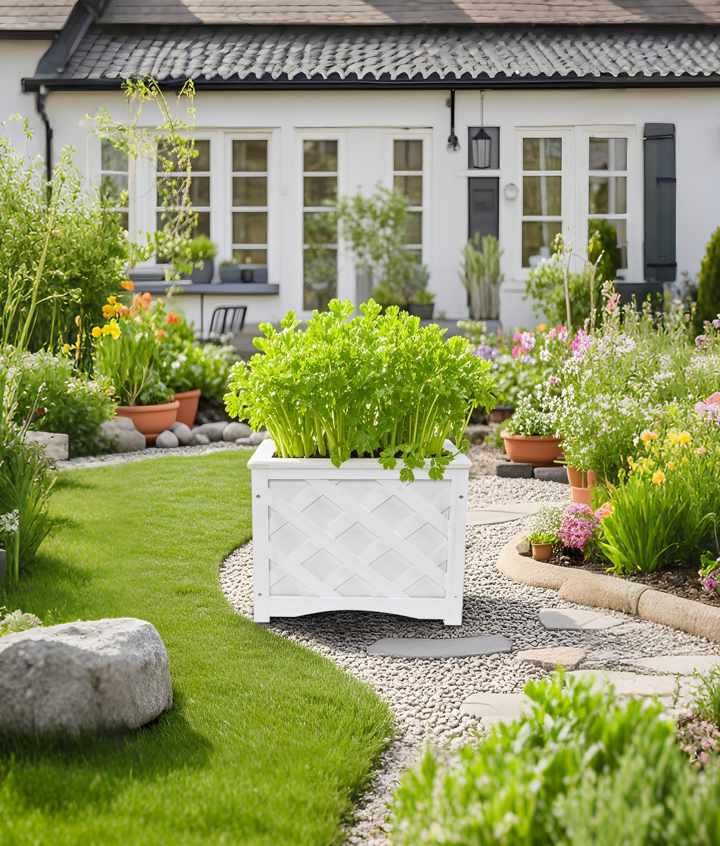 Plantekasse i tre, hvit, 40x40x40 cm