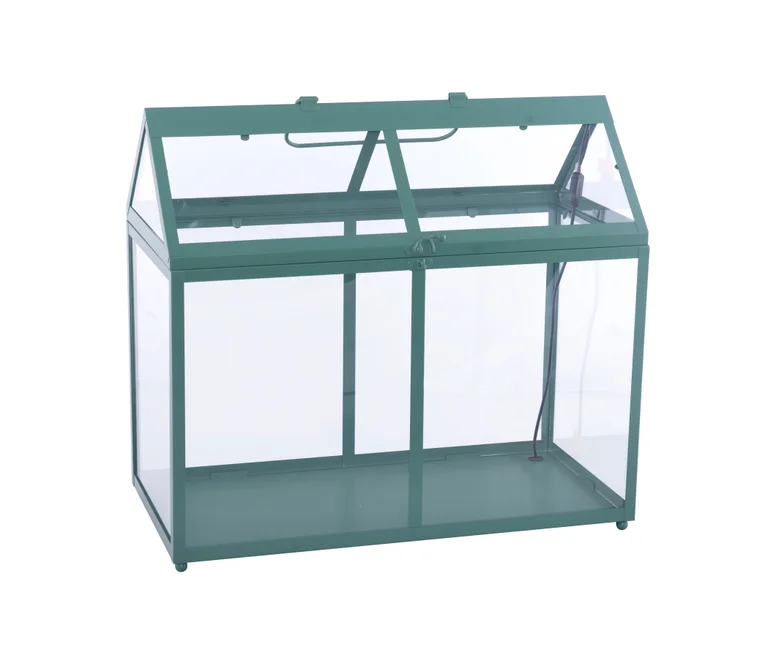 Miniväxthus Maya med LED-lampor - grön metall, 45 cm