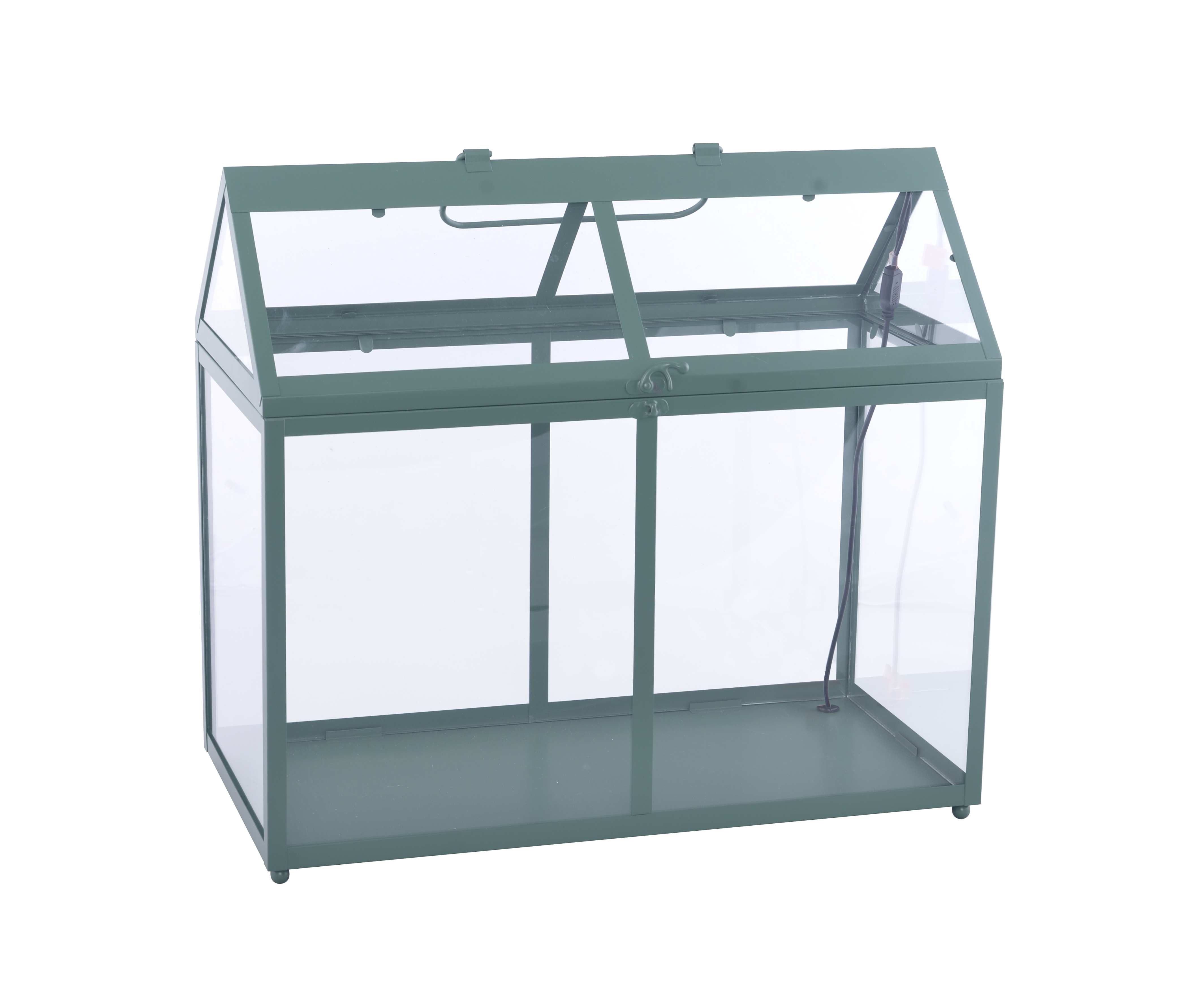 Miniväxthus Maya med LED-lampor - grön metall, 45 cm