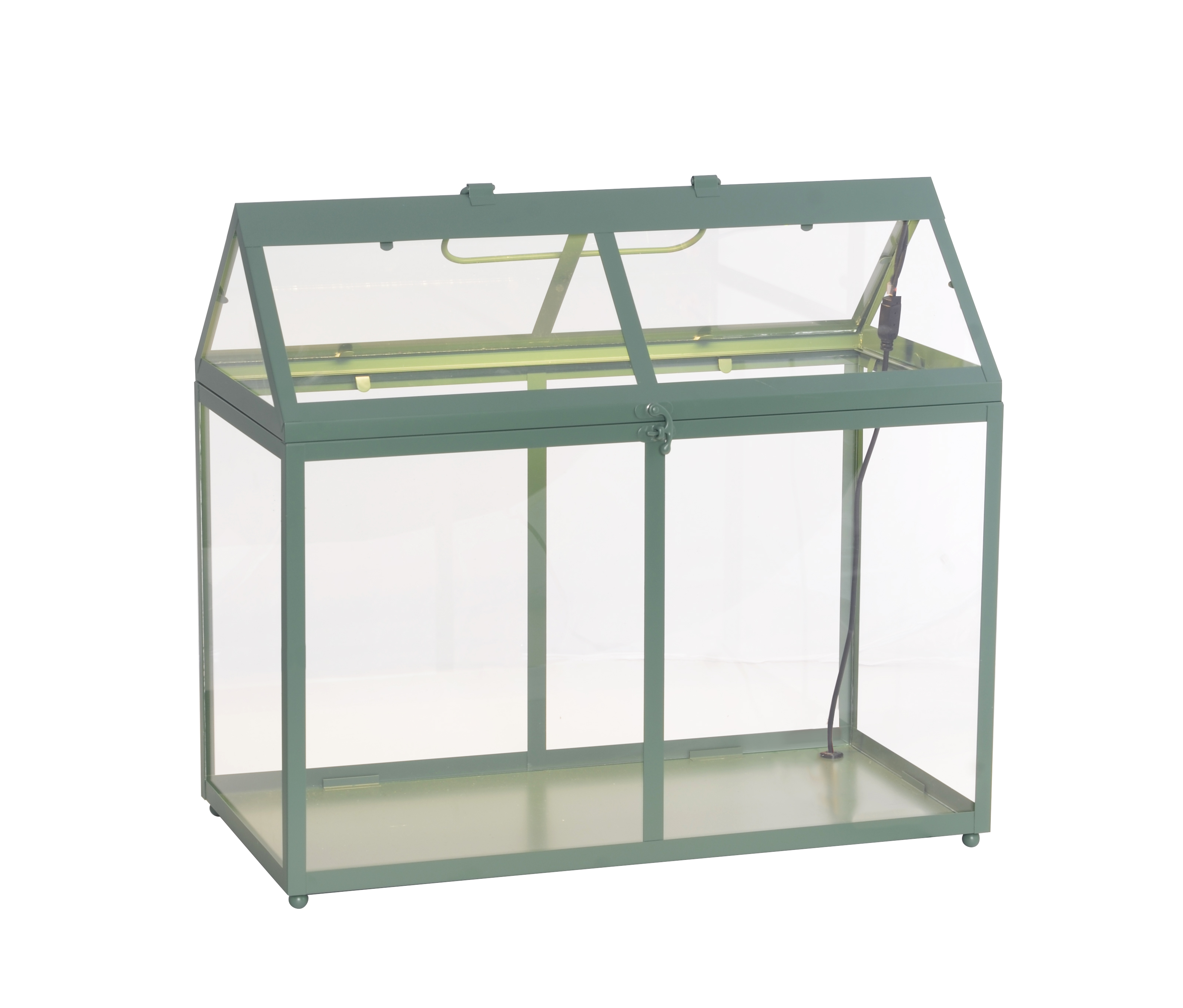 Miniväxthus Maya med LED-lampor - grön metall, 45 cm