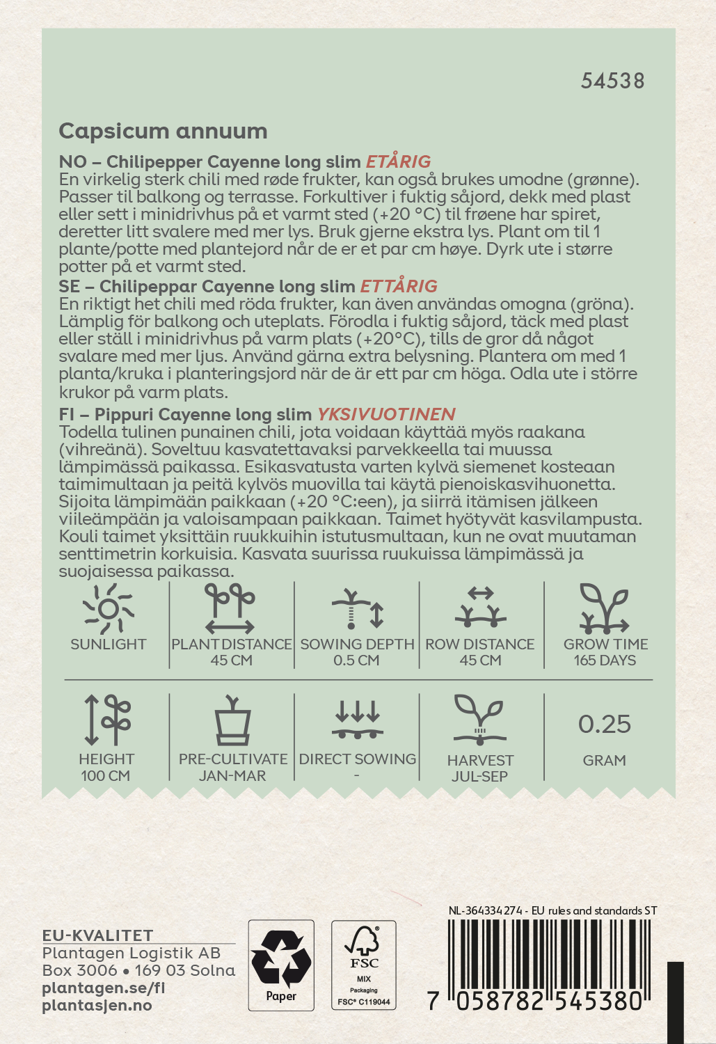 Cayenne chilipeppar långsmal - Ekologisk