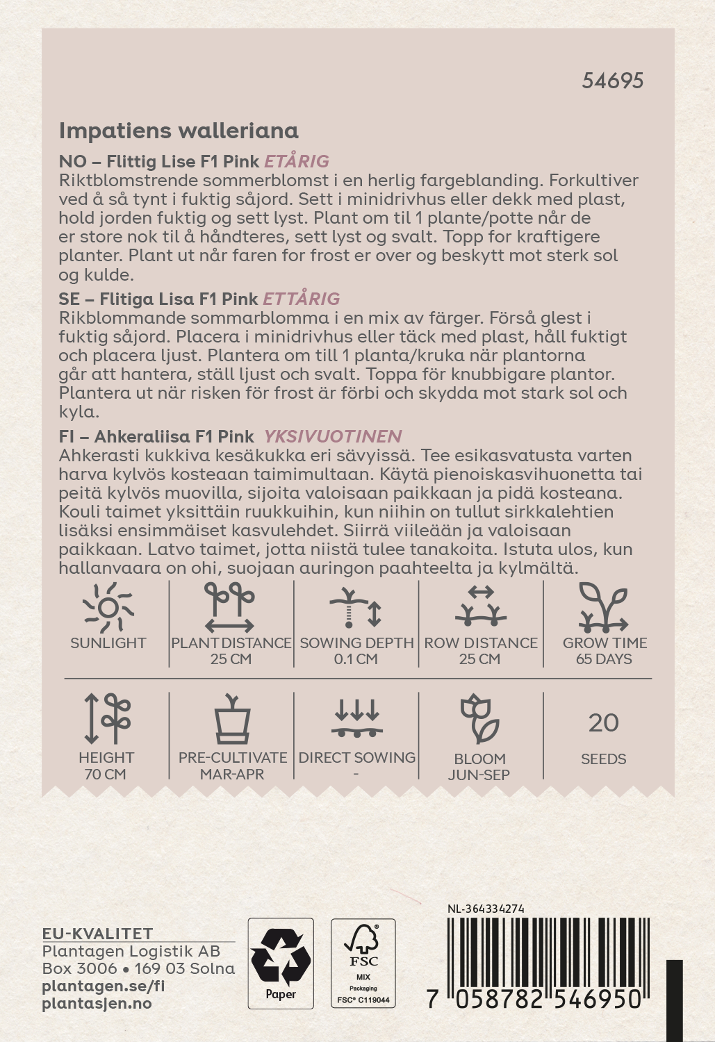 Impatiens Walleriana F1 Rosa - 20 st