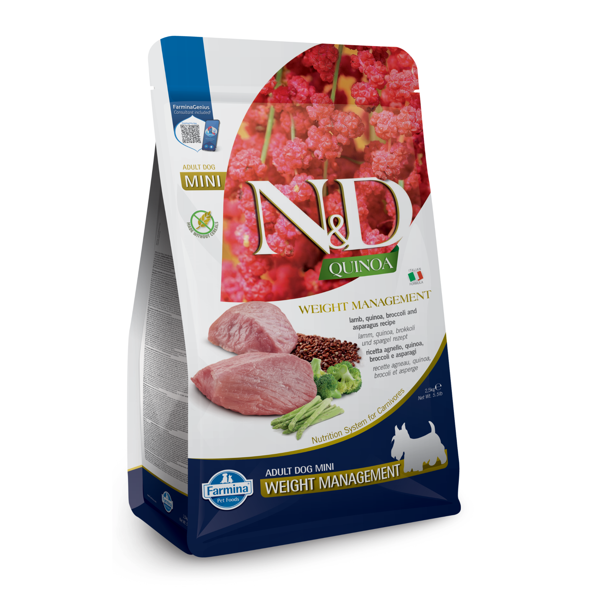 N&D Quinoa Vektkontroll Lam og brokkoli Adult Mini 2,5kg