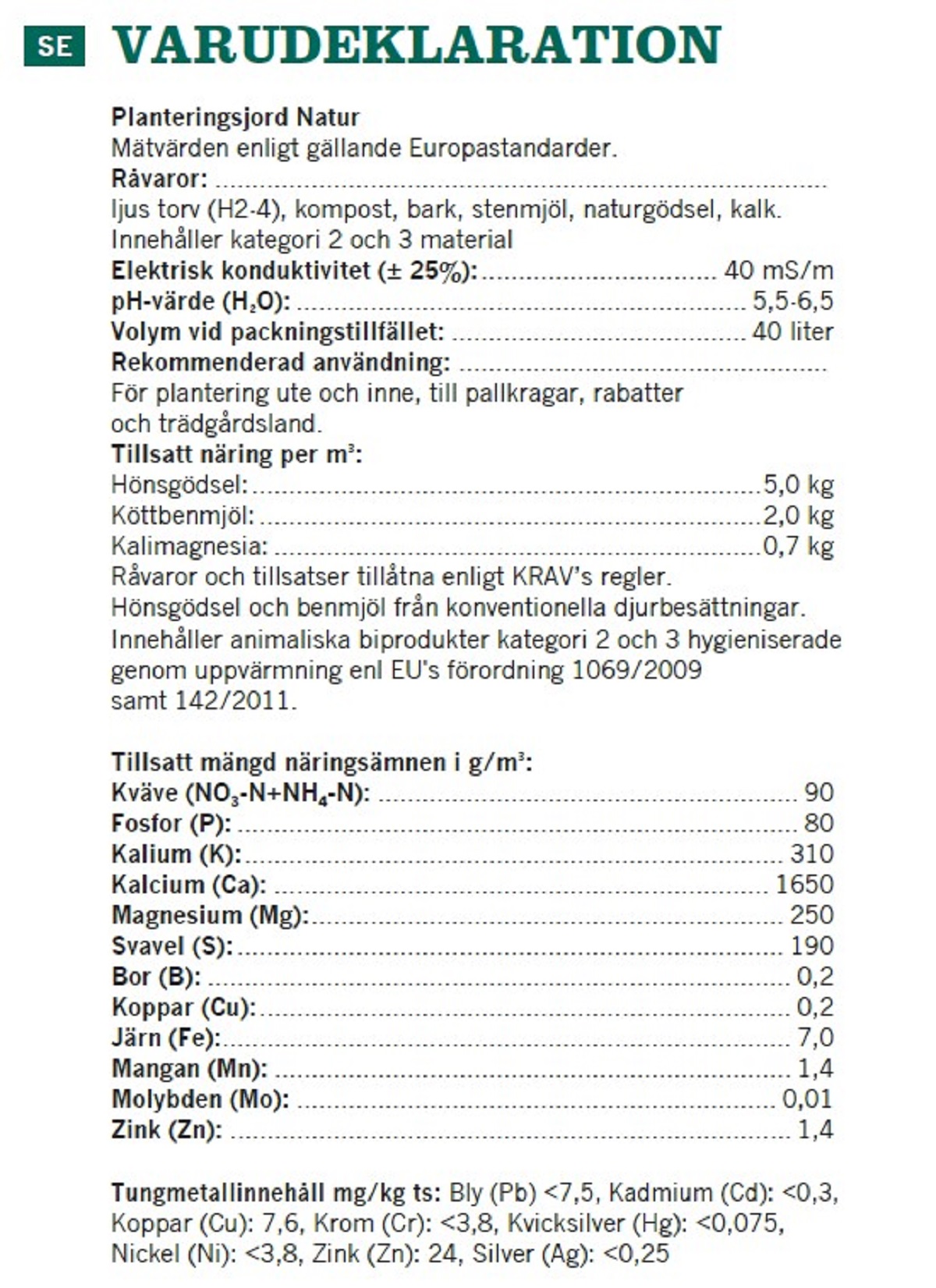 Planteringsjord Natur KRAV
