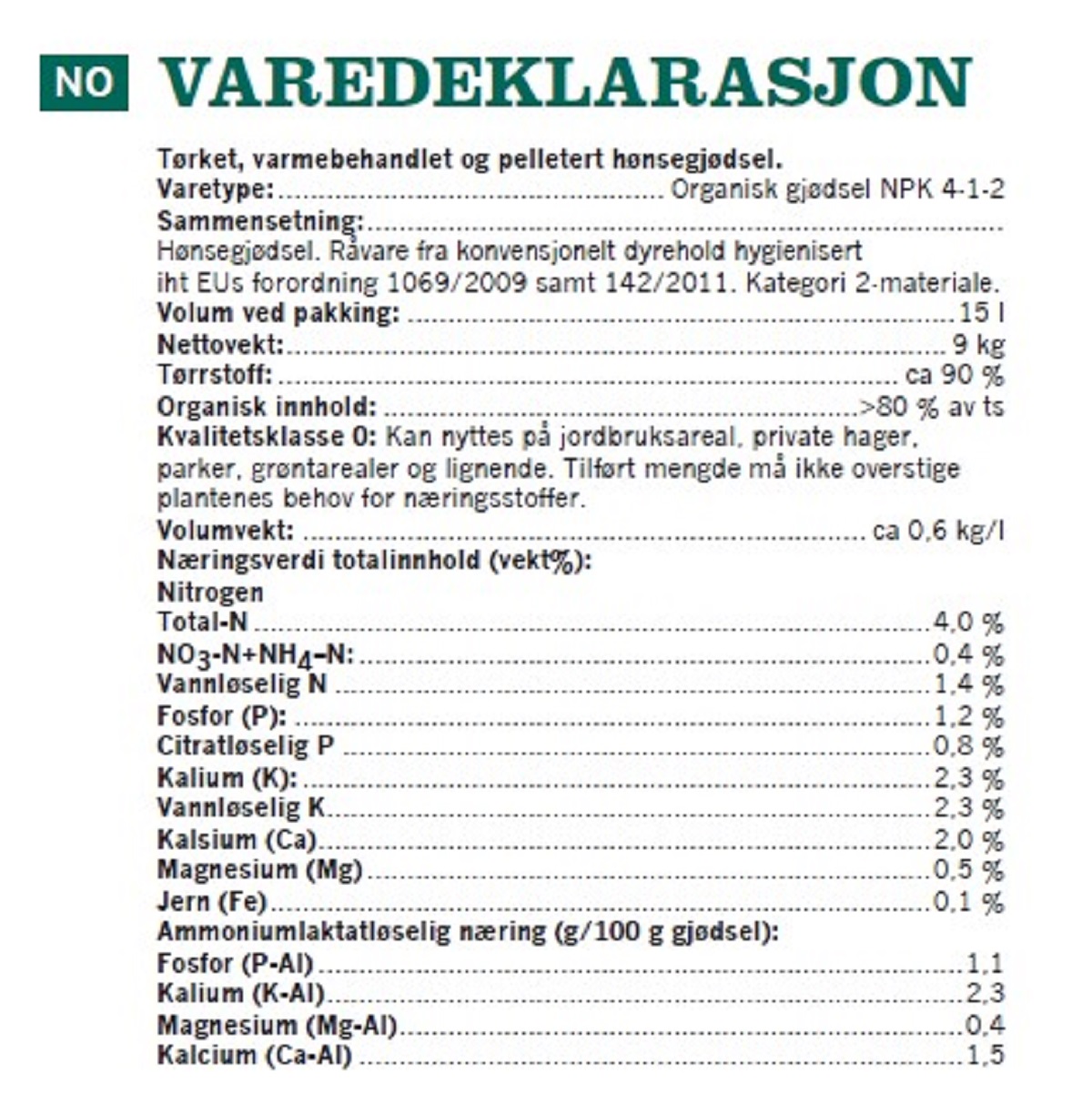 Chicken manure 15L NO