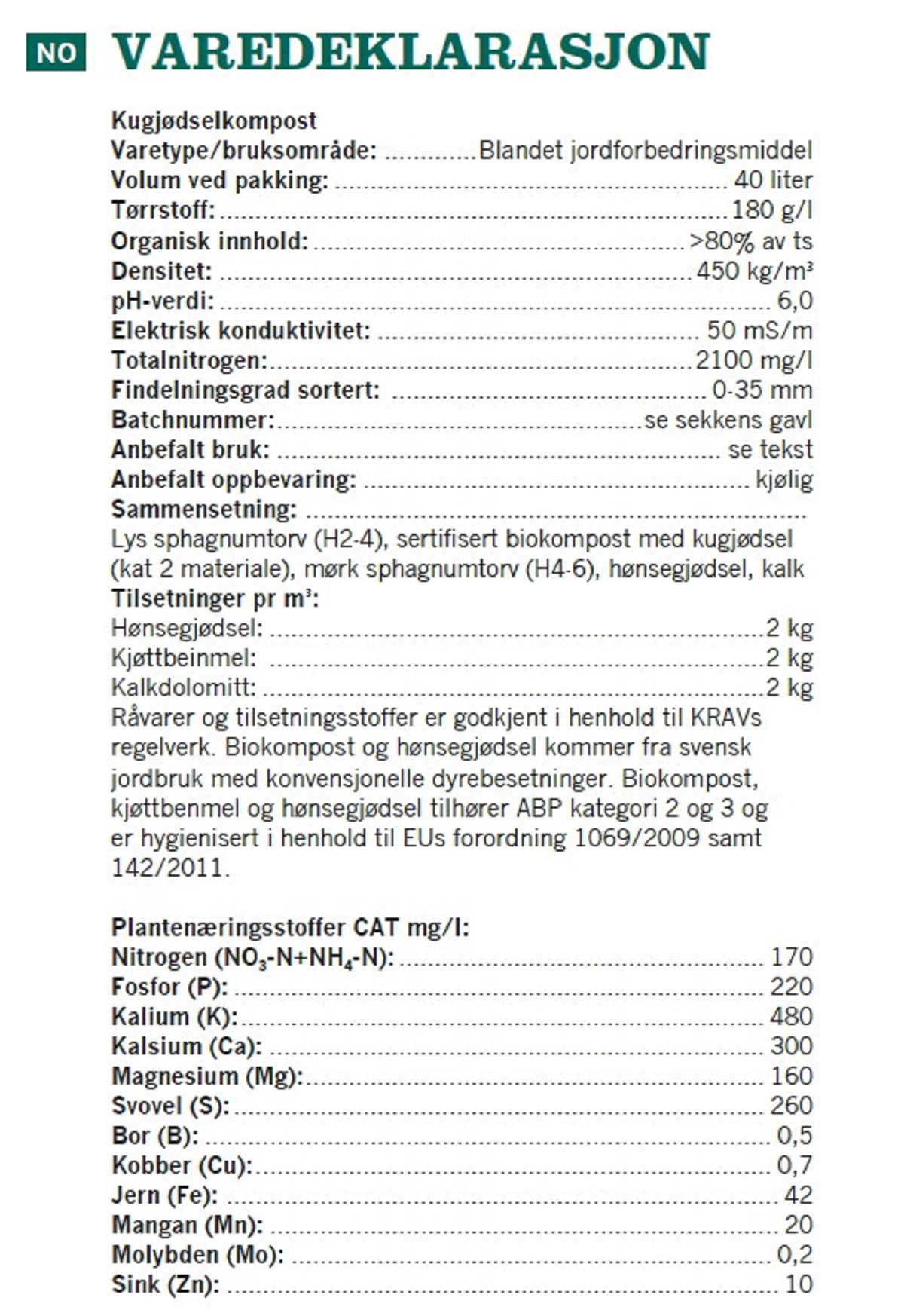 Cow manure compost 40L NO