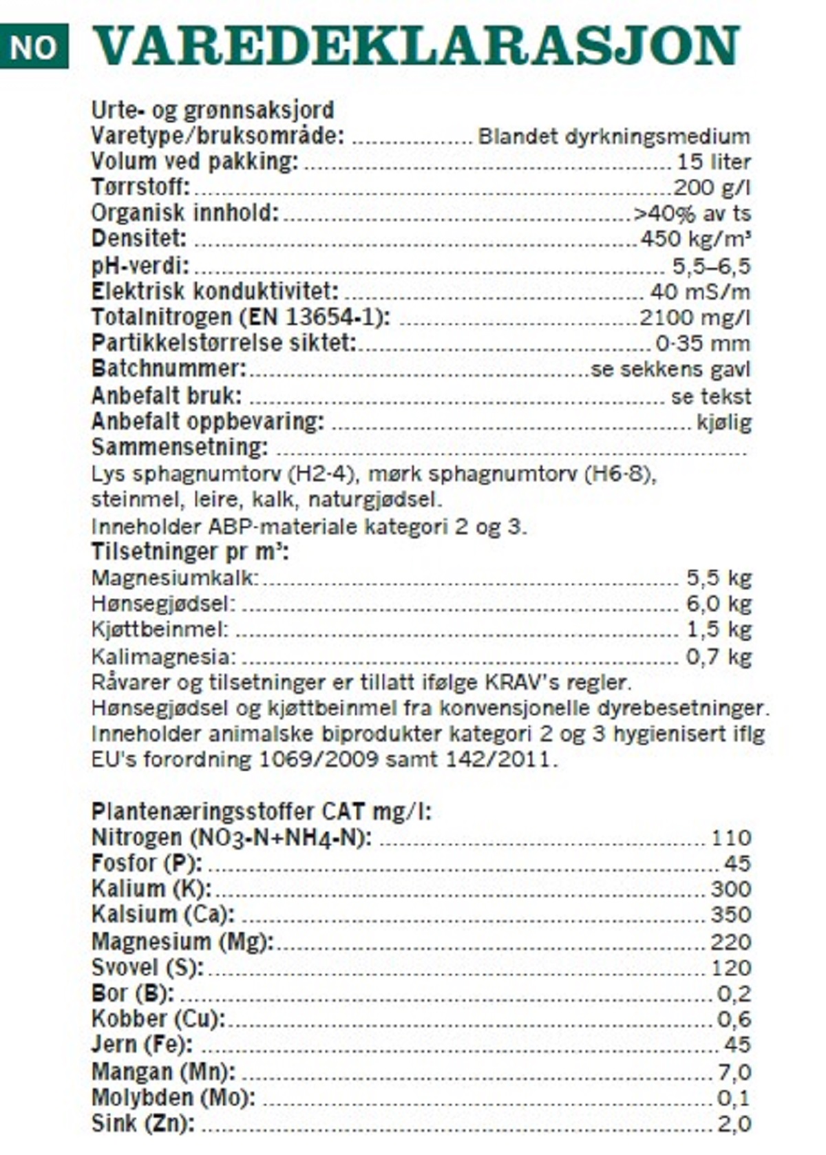 Vegetable & Herbs Soil 15L NO