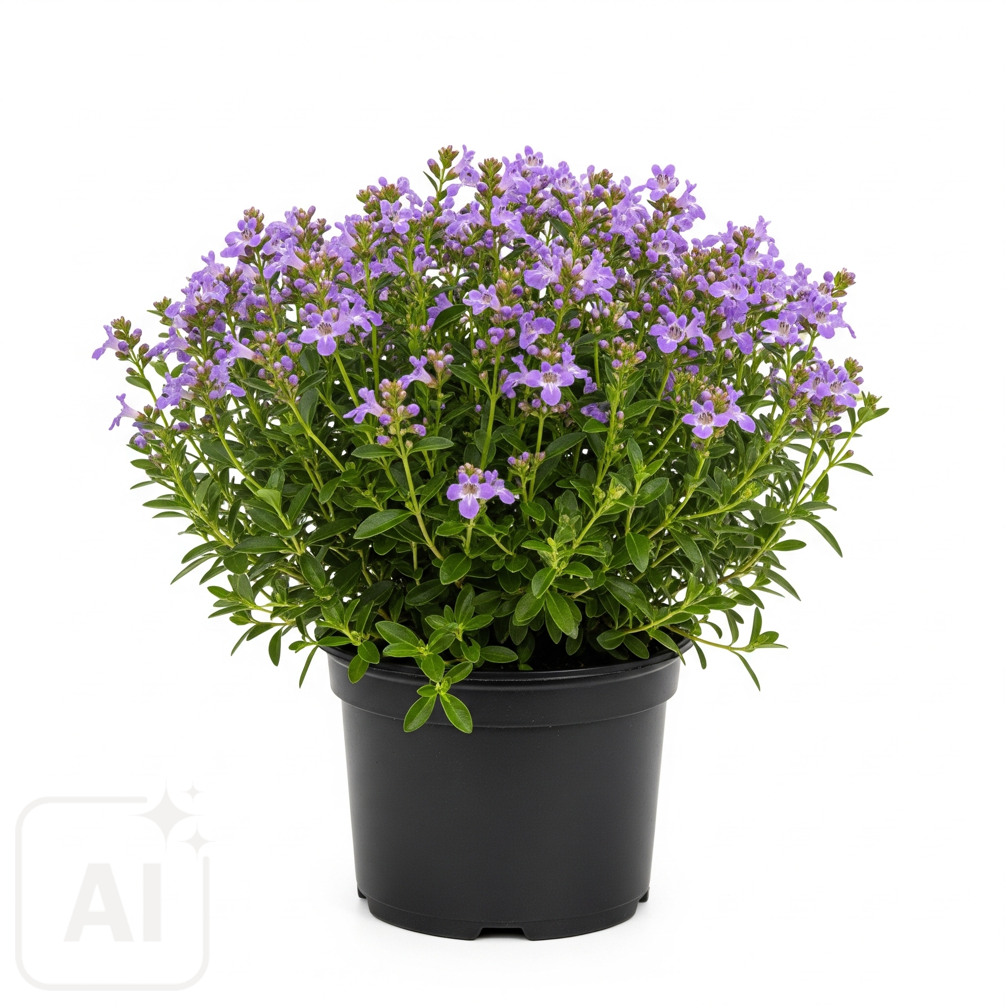 En frodig og levende Prostanthera Sp. plante med fyldig grønt løvverk, som på en vakker måte fanger sin naturlige sjarm og aromatiske lokke, perfekt for å tilføre et snev av naturens eleganse til ethvert hagemiljø.