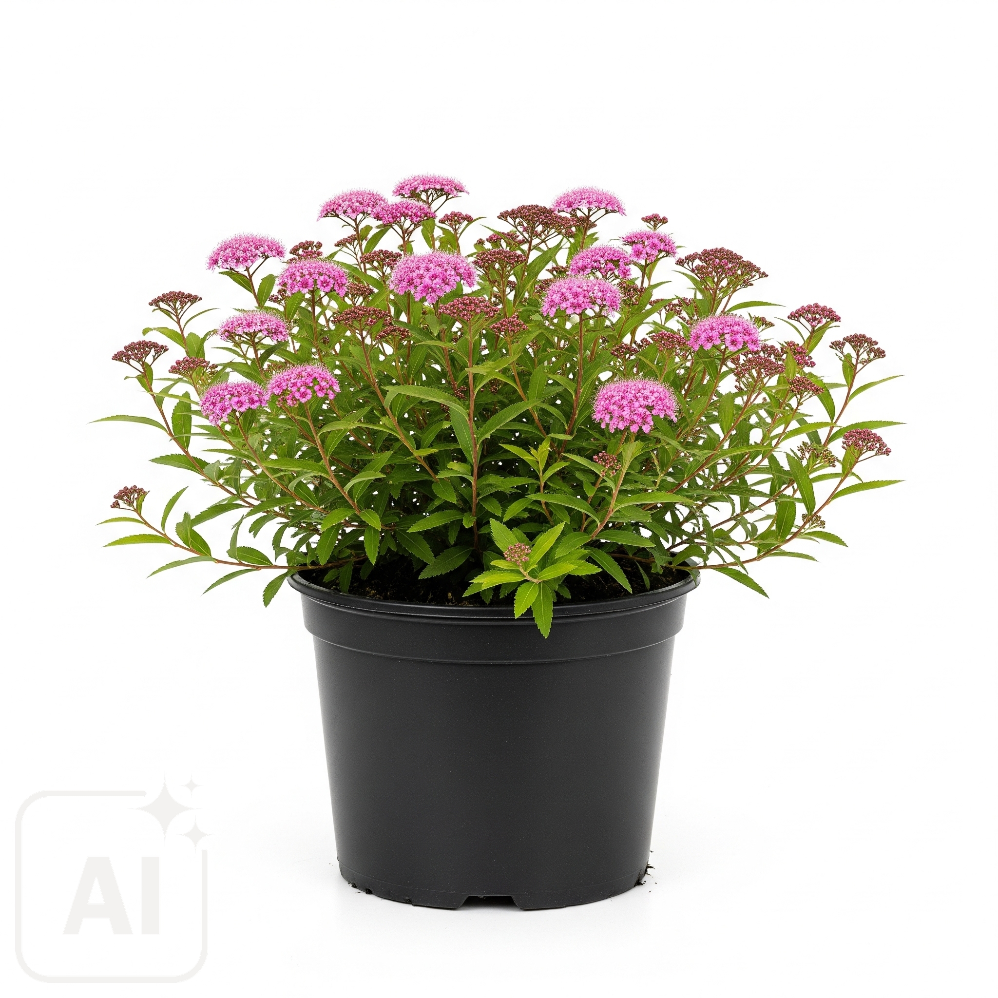 Beautiful Spiraea shrub bursting with vibrant pink blossoms and rich green foliage, ideal for adding a touch of color and elegance to any garden setting.
