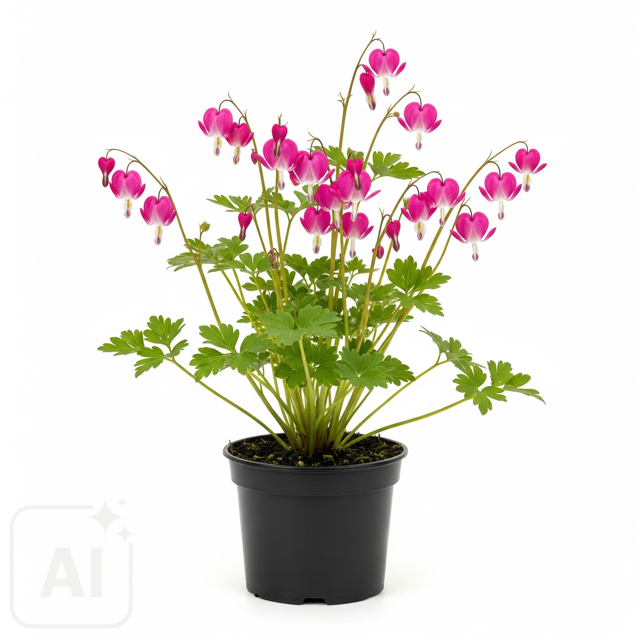 A charming Dicentra sp., also known as Bleeding Heart, displaying its distinctive heart-shaped blossoms gracefully hanging from arching stems. This enchanting perennial adds a touch of elegance and romance to any garden with its soft, pastel pink flowers, perfectly complementing any floral landscape.