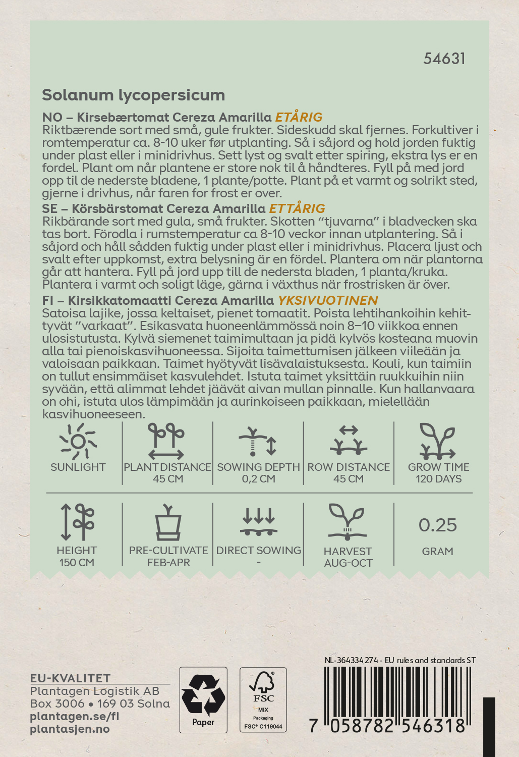 Körsbärstomat Cereza Amarilla gul - 0,25 g