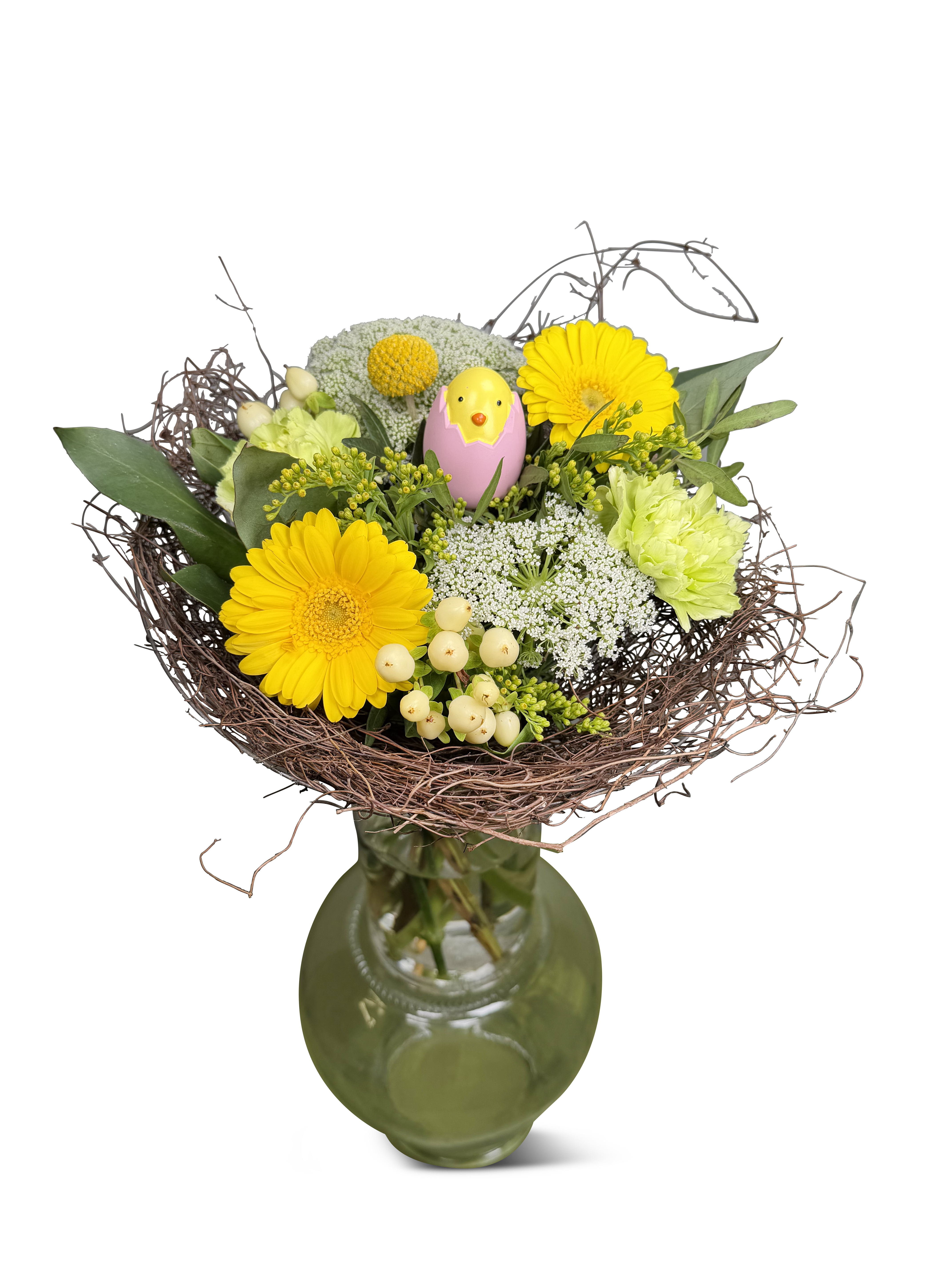 Påskbukett i korgnäste