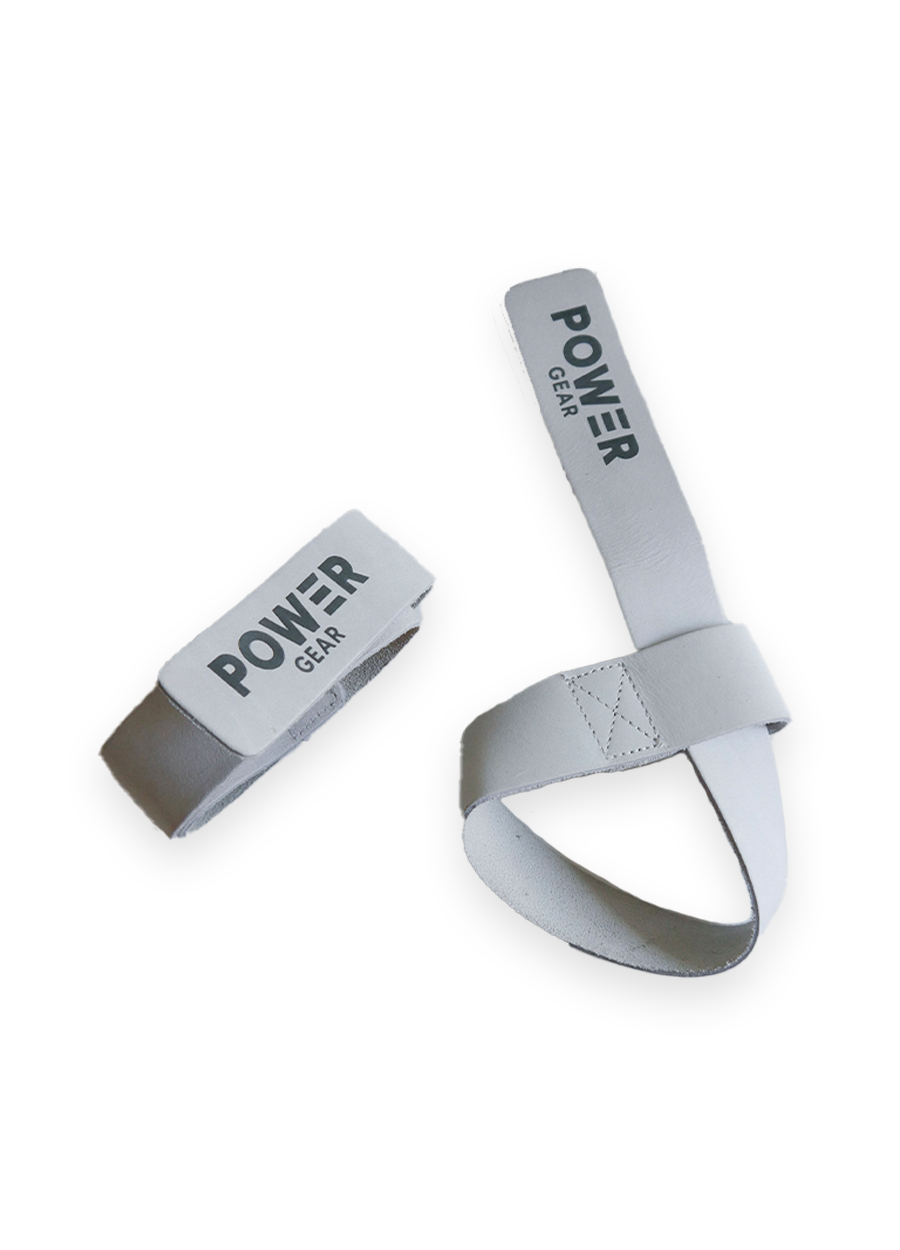 Power Gear Leather Lifting Straps White