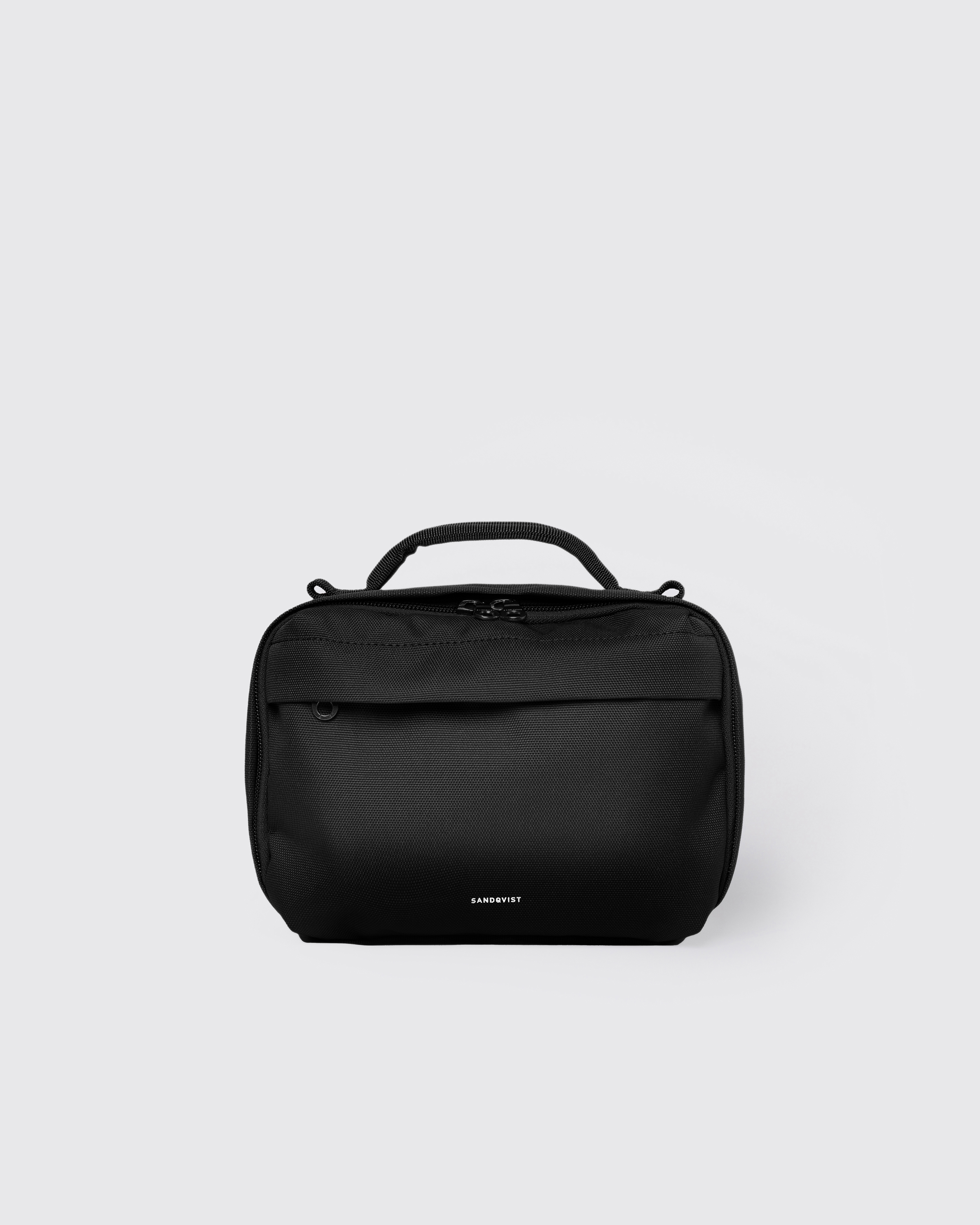 Sandqvist GO Shoulder Bag, black. Front view, handle.